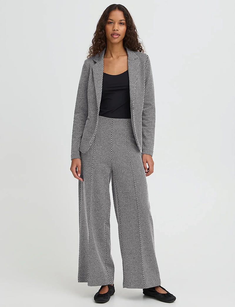 ICHI - IHKATE TWILLISH WIDE PA - laia säärega püksid - black/white graphic stripe - 0