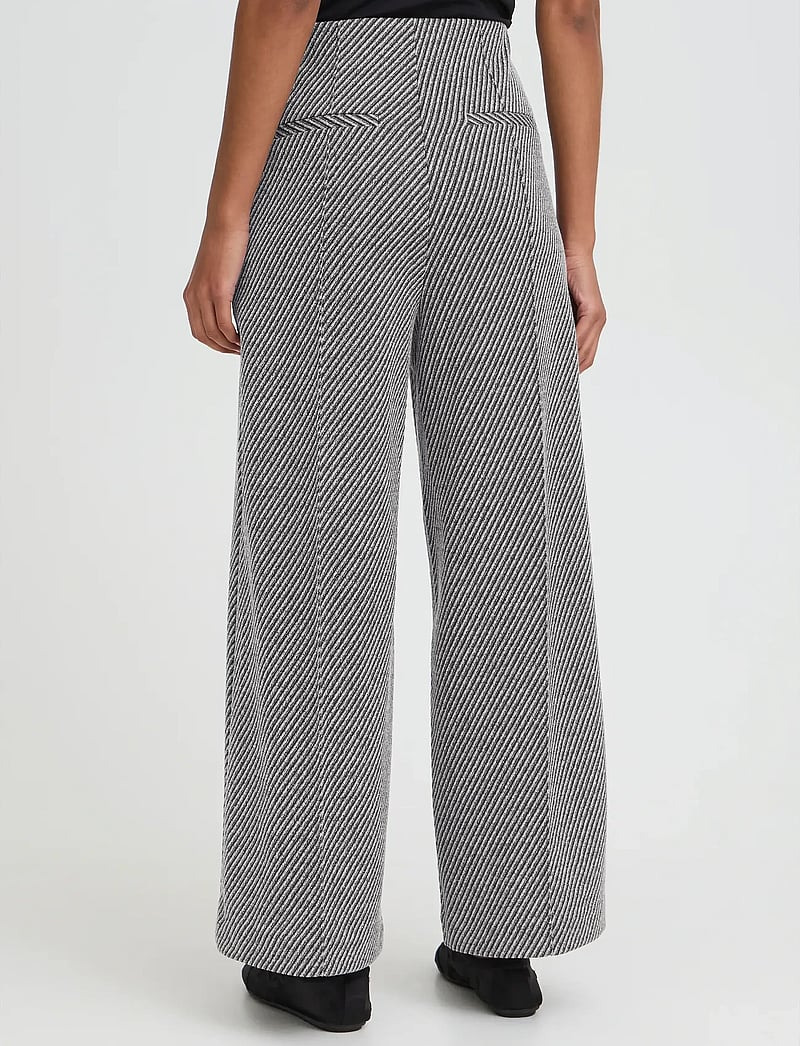 ICHI - IHKATE TWILLISH WIDE PA - laia säärega püksid - black/white graphic stripe - 3