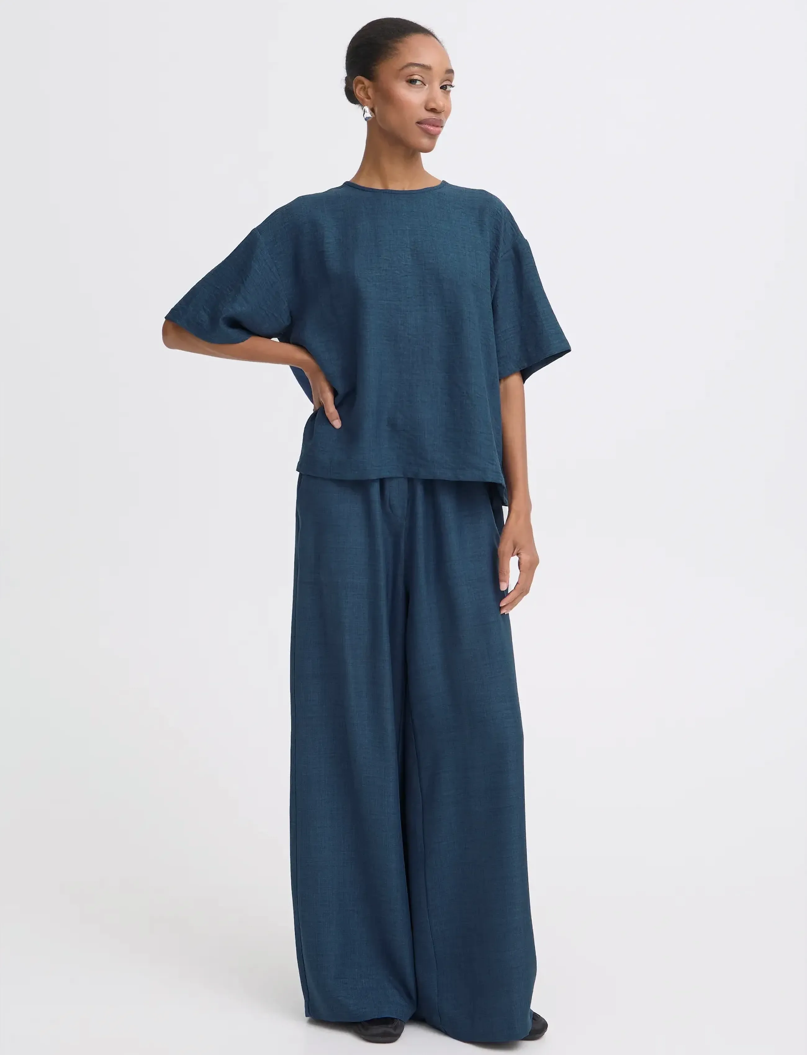 ICHI IHKATICO SH - Lühikeste varrukatega pluusid - TRUE NAVY MELANGE / blue