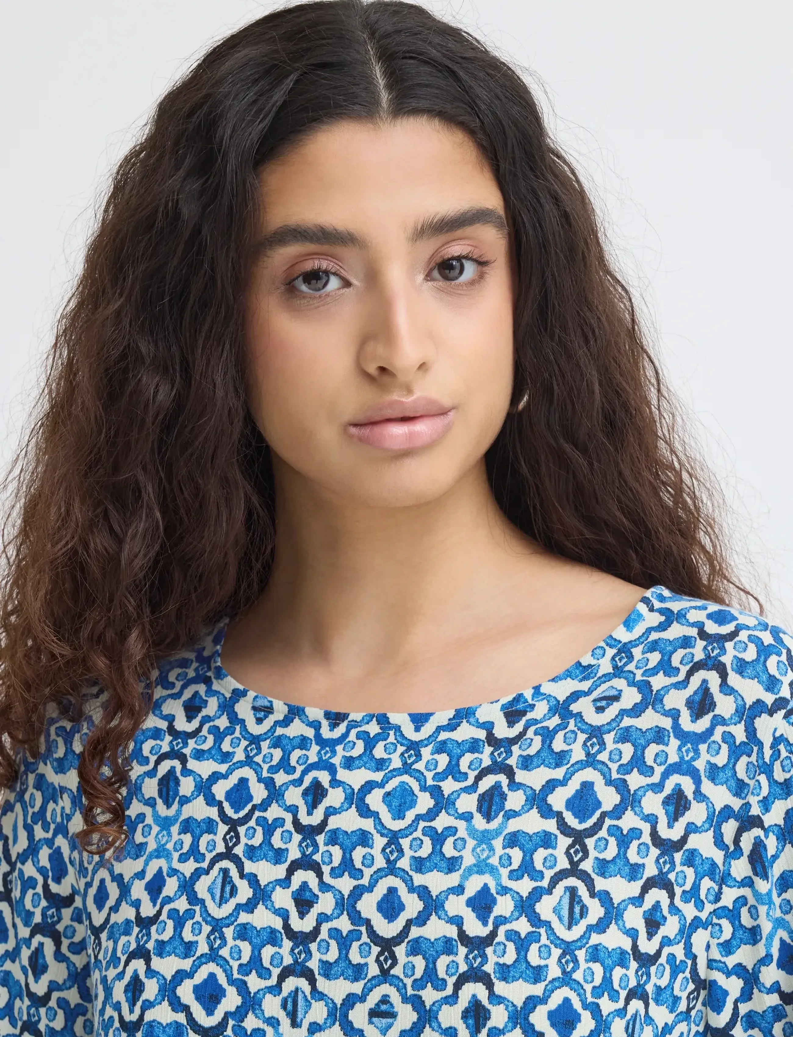 ICHI Ihmarrakech Aop Ss17, XL, Blue, Bluser > Kortærmede, Dame