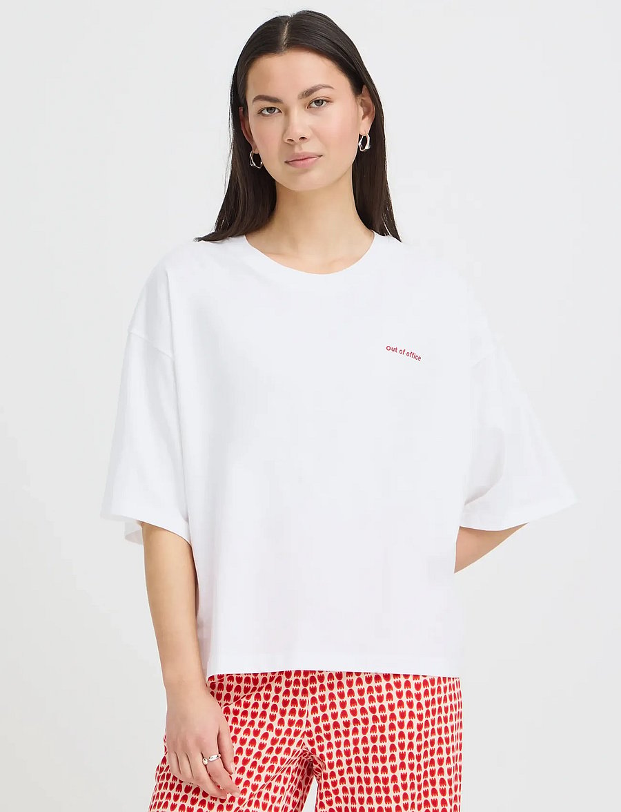 ICHI - IHNICA SS3 - t-shirts - cloud dancer / fiery red - 5