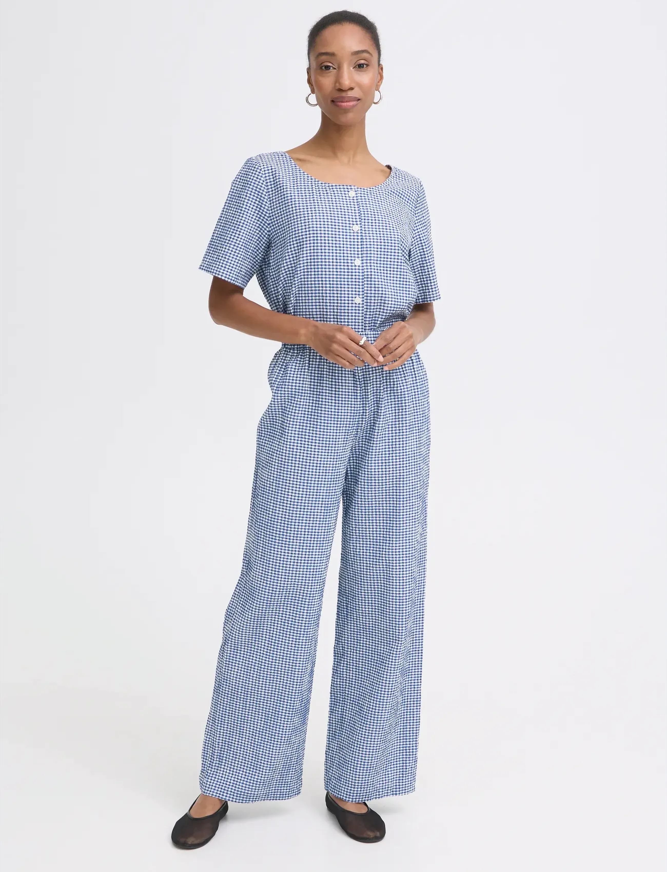 ICHI IHJILMA PA - Wijde broeken - SODALITE BLUE/WHITE CHECK / blue