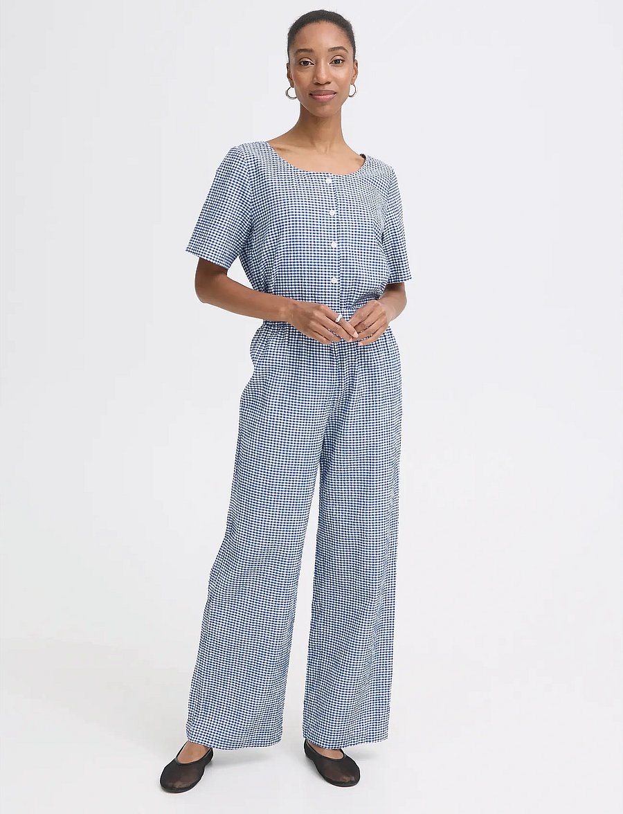 ICHI - IHJILMA PA - laia säärega püksid - sodalite blue/white check - 0