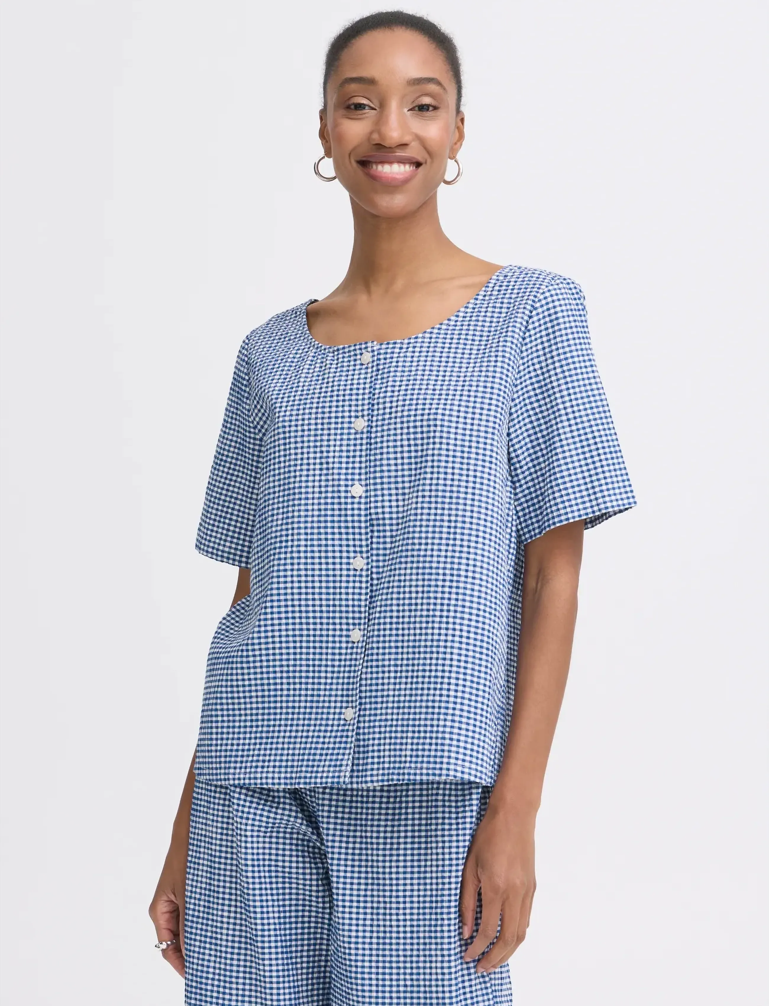 ICHI - IHJILMA SH - kortærmede bluser - sodalite blue/white check - 5