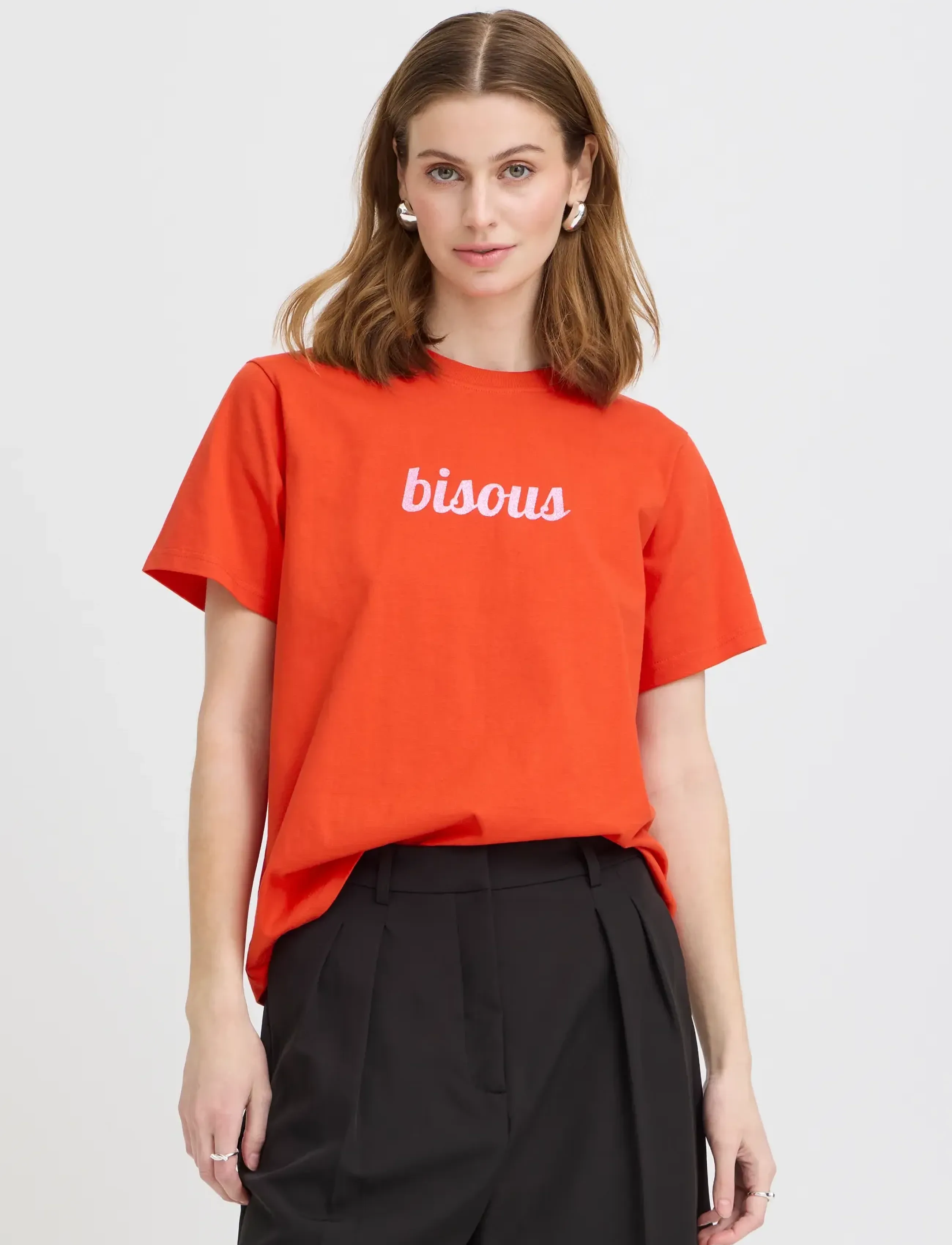 ICHI IHLOMONI SS - T-shirts - FIERY RED/WILD ORCHID / orange