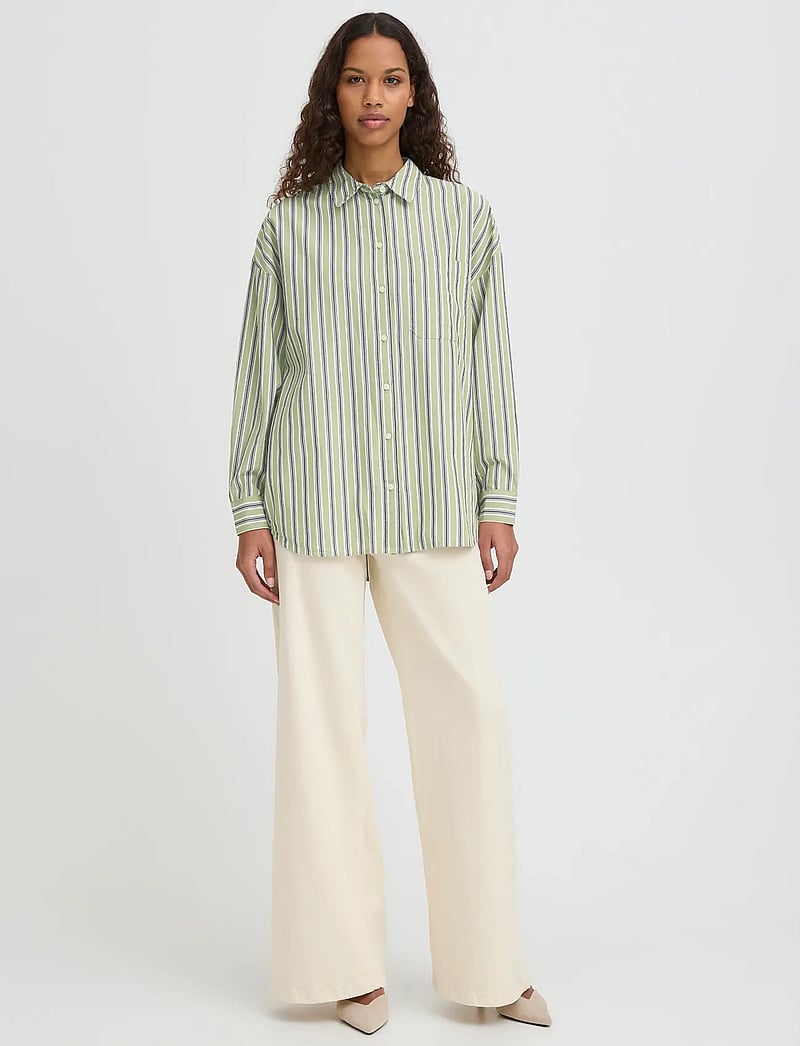 ICHI - IHFLUCA SH2 - long-sleeved shirts - green stripe - 0