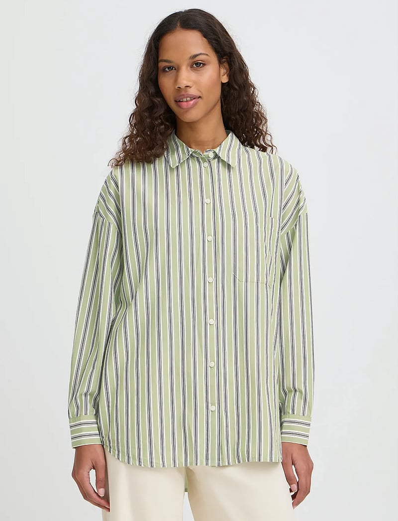 ICHI - IHFLUCA SH2 - long-sleeved shirts - green stripe - 4