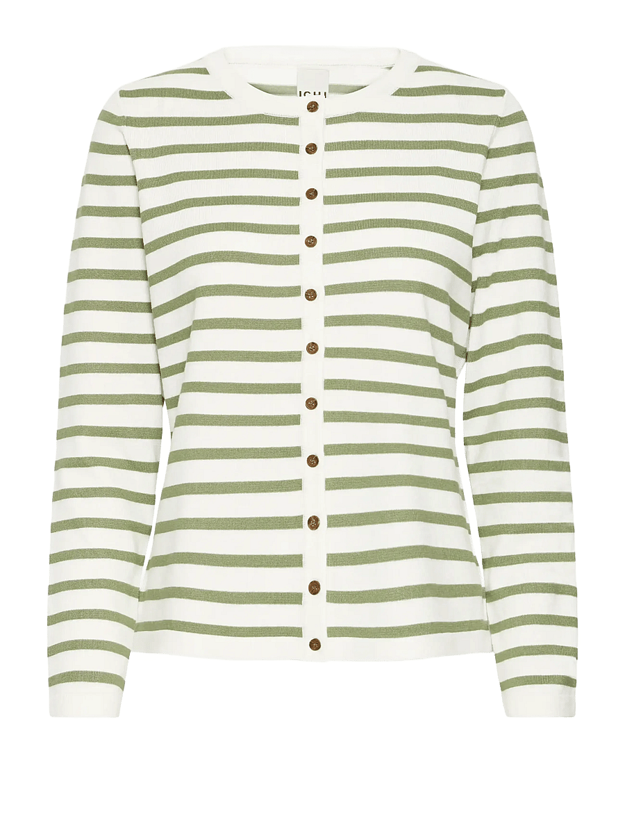 ICHI - IHLULS O-NECK CA - cardigans - small iguana white stripe - 1