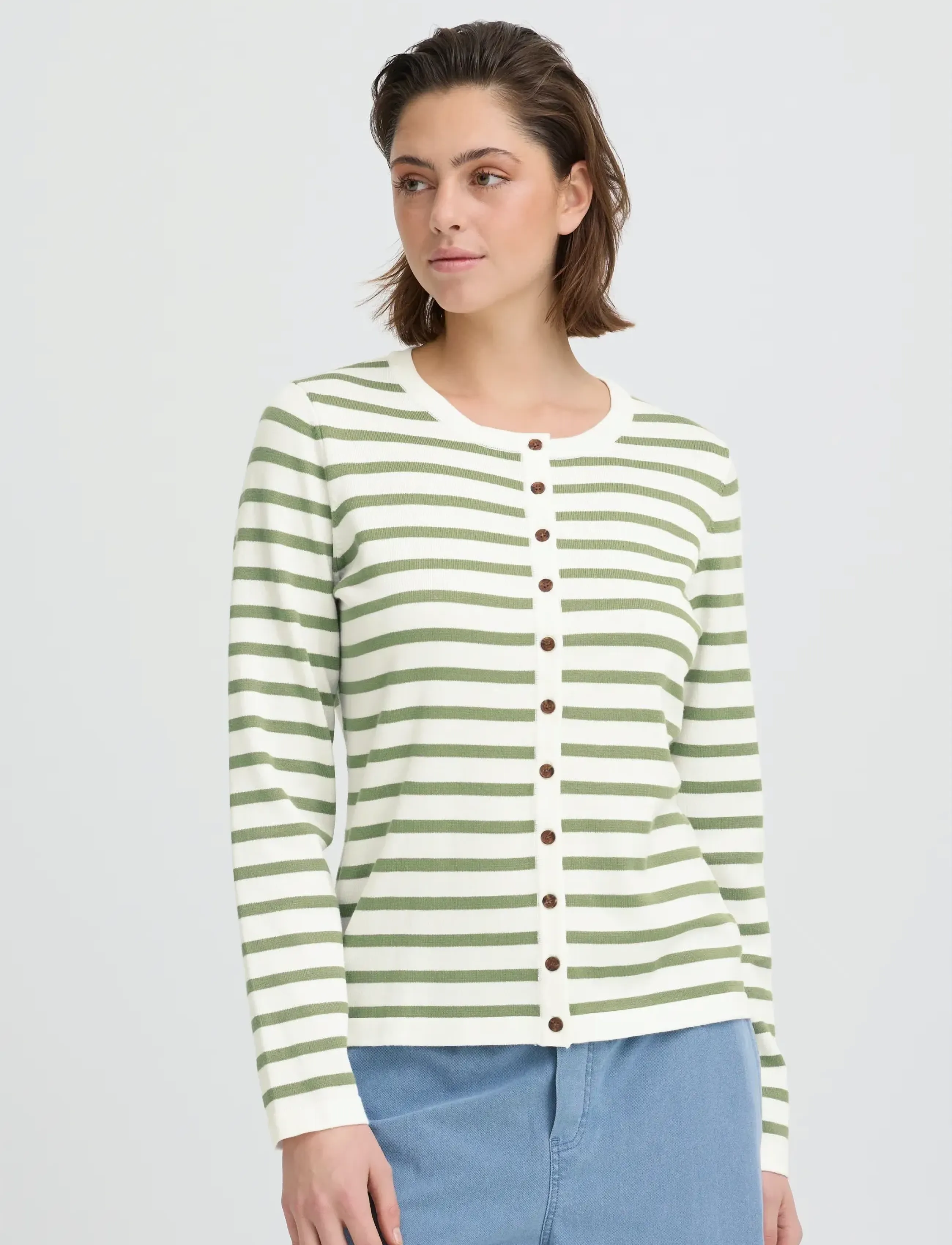 ICHI - IHLULS O-NECK CA - cardigans - small iguana white stripe - 4