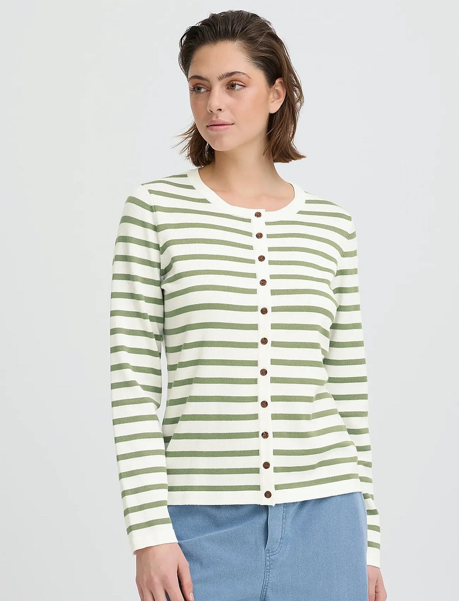 ICHI - IHLULS O-NECK CA - cardigans - small iguana white stripe - 4