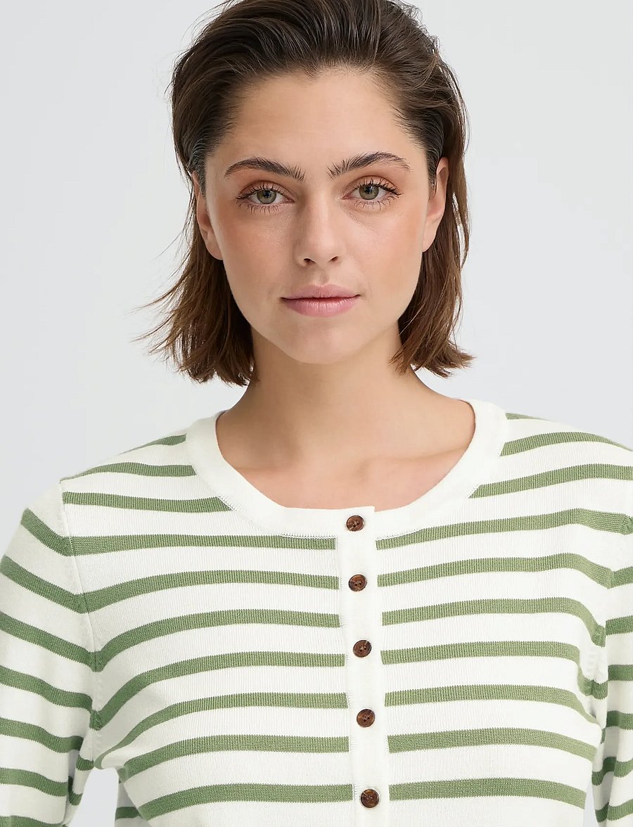 ICHI - IHLULS O-NECK CA - cardigans - small iguana white stripe - 5