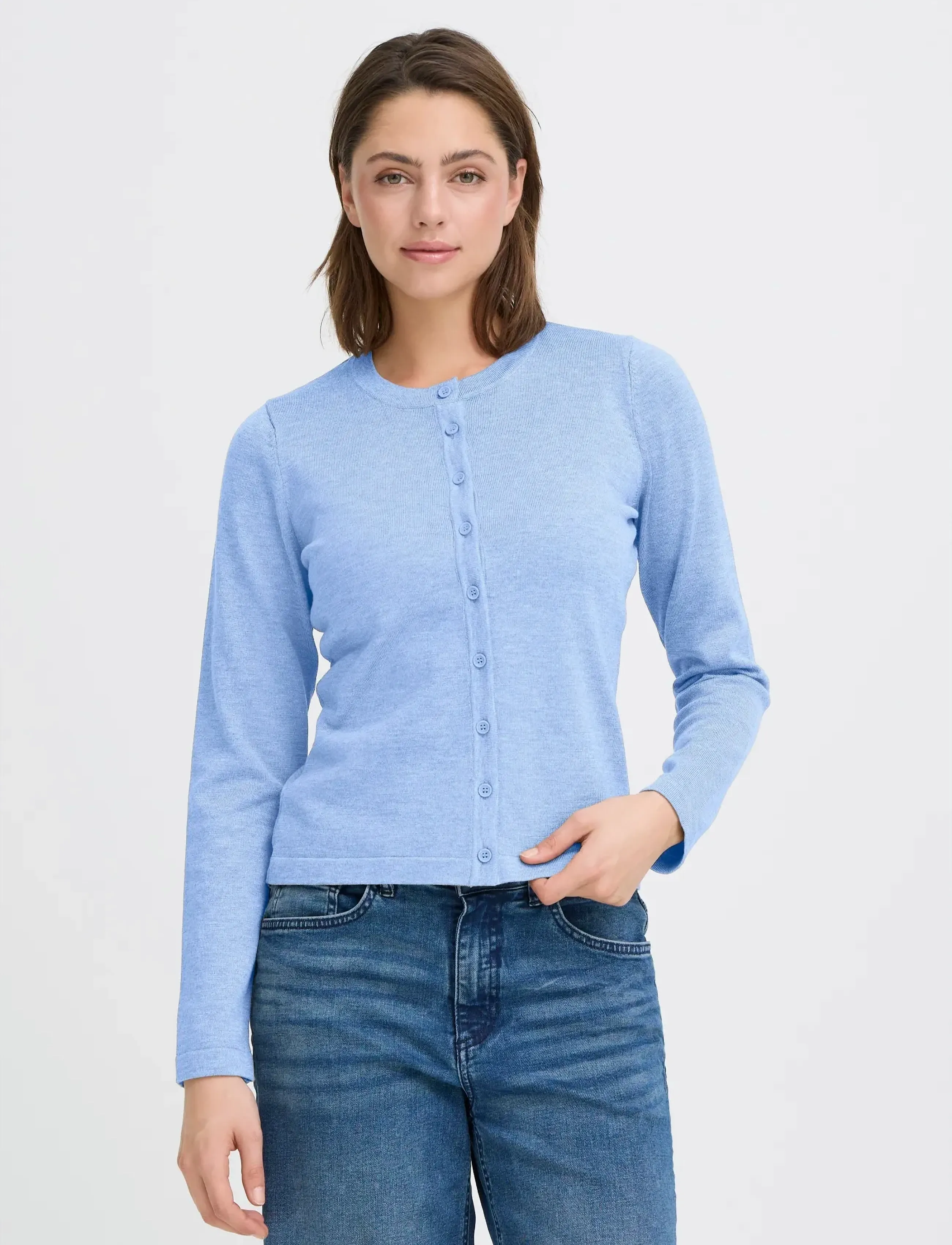 ICHI Ihluls O-Neck Ca, M, Blue, Strik > Cardigans, Dame