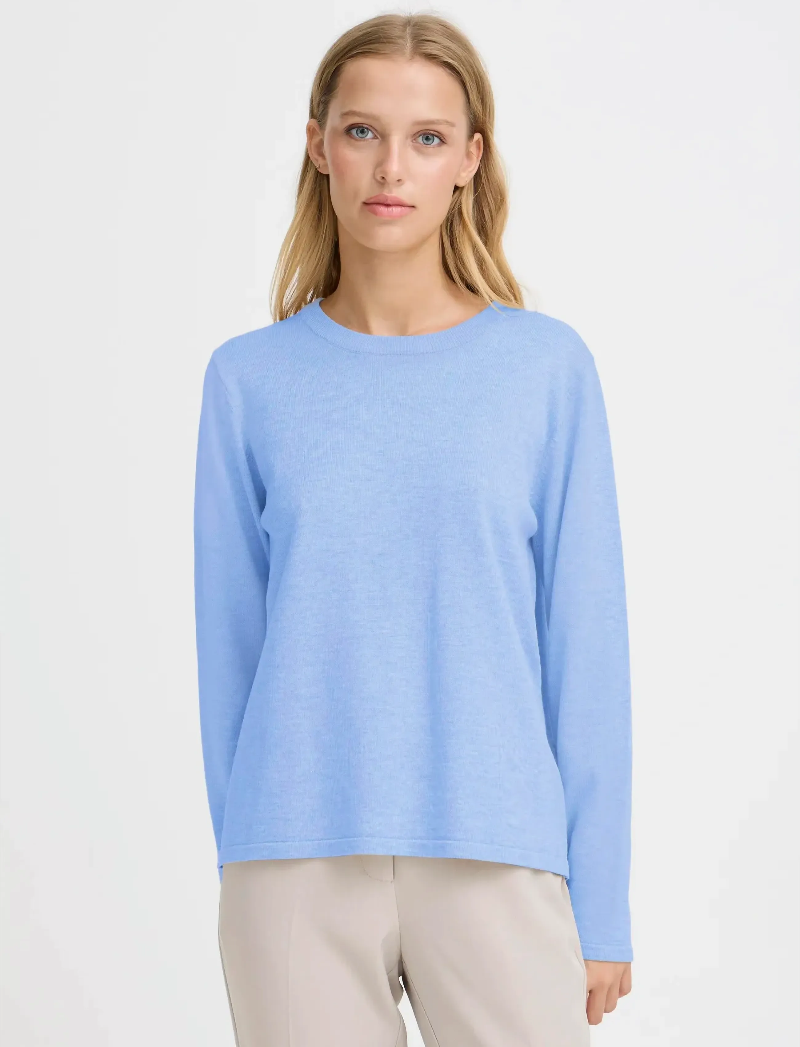 ICHI Ihluls O-Neck Ls, M, Blue, Skjorter > Langærmede, Dame