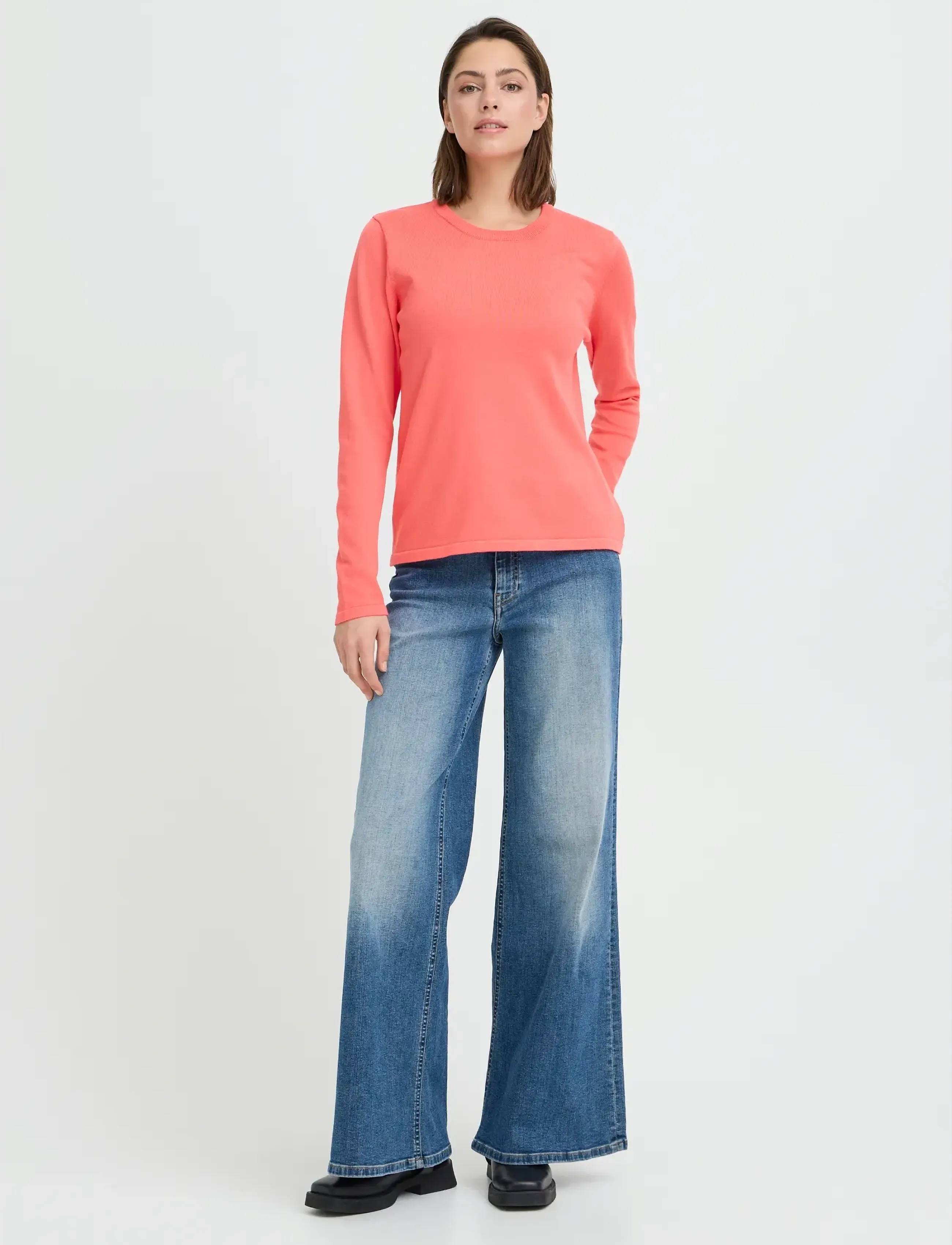 ICHI IHLULS O-NECK LS - Skjortor - TEABERRY / coral