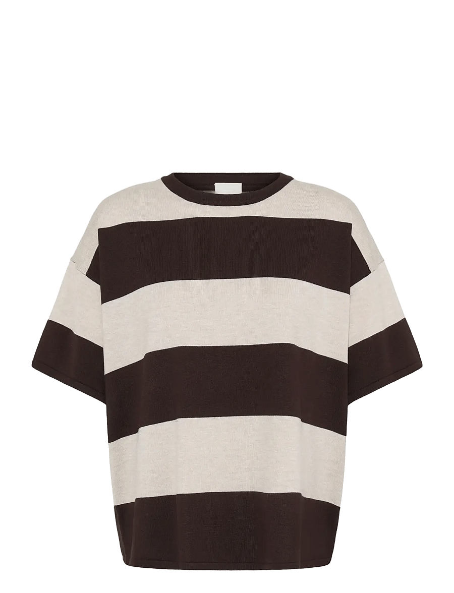 ICHI - IHLULS LOOSE SS - t-shirts - wide stripe chocolate torte - 1