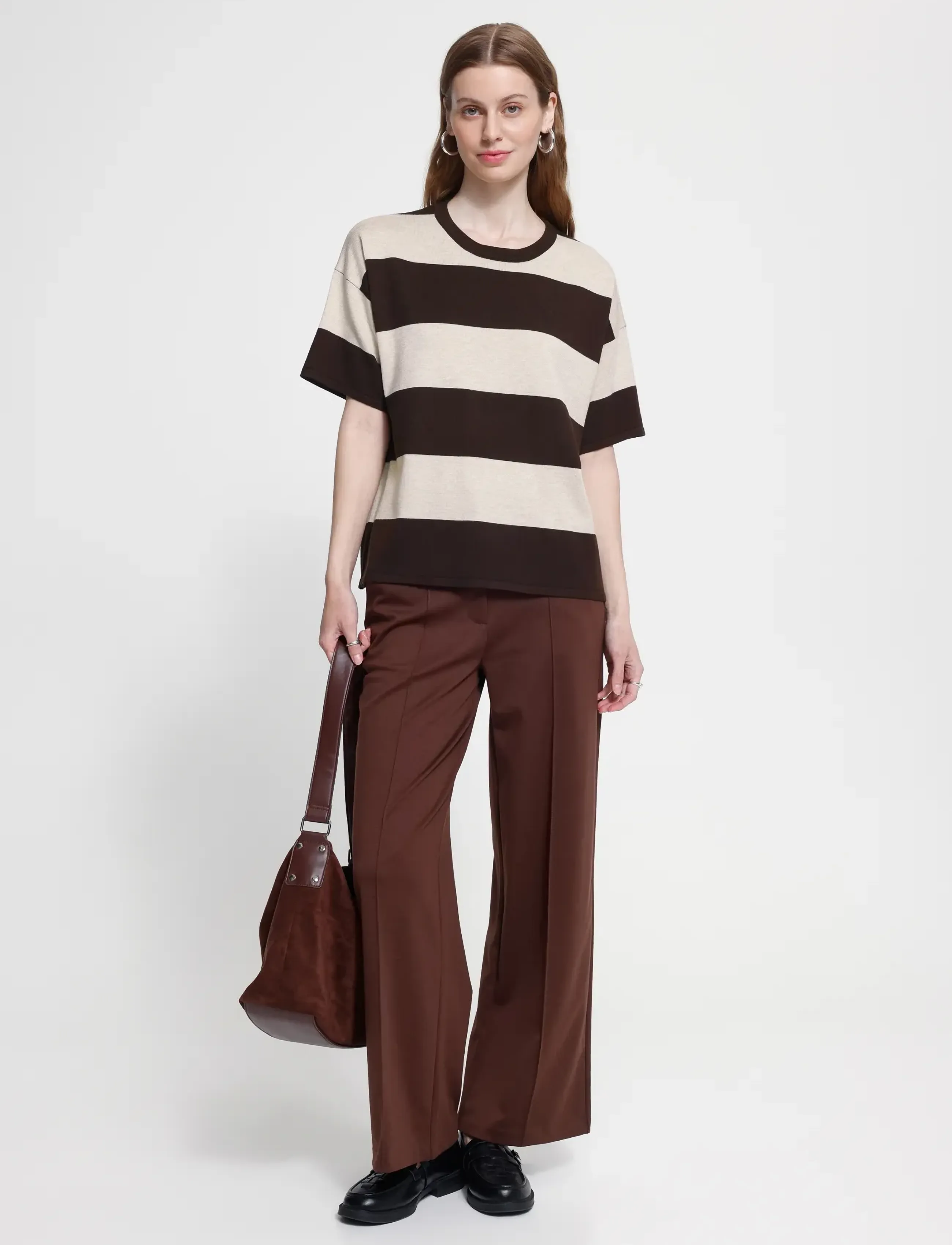 ICHI IHLULS LOOSE SS - ICHI - WIDE STRIPE CHOCOLATE TORTE / brown