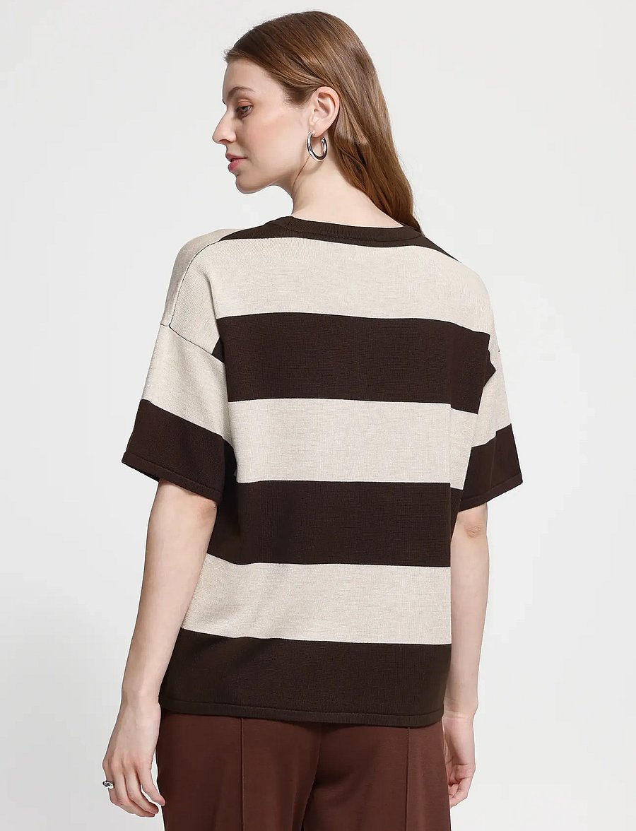ICHI - IHLULS LOOSE SS - t-shirts - wide stripe chocolate torte - 3