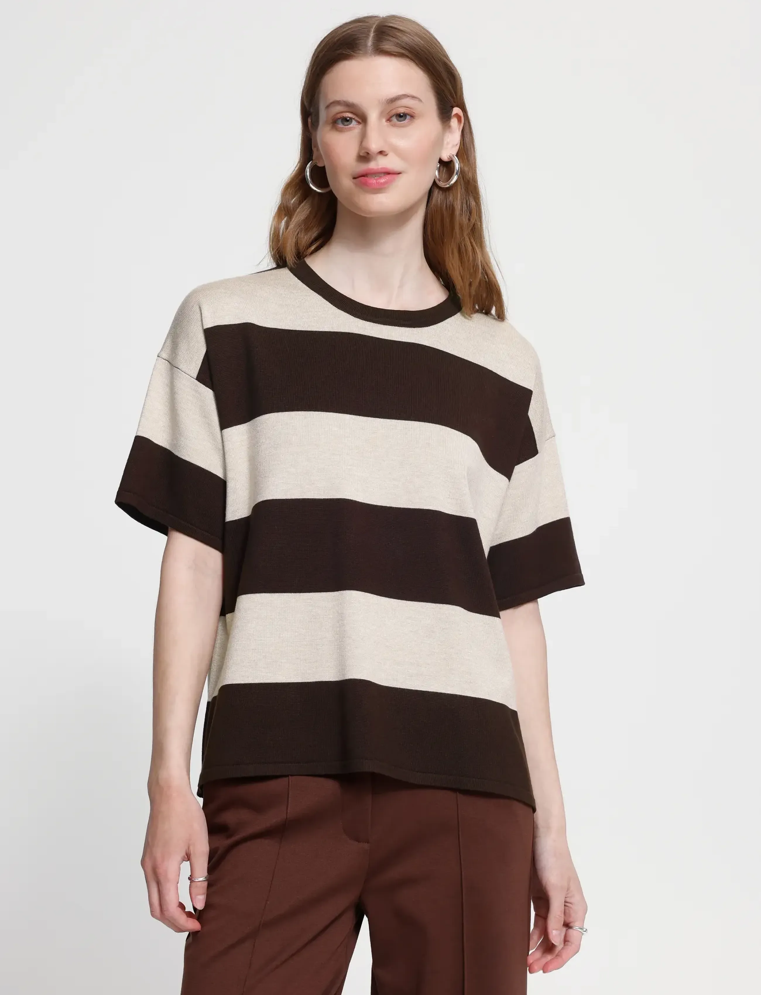 ICHI - IHLULS LOOSE SS - t-shirts - wide stripe chocolate torte - 5