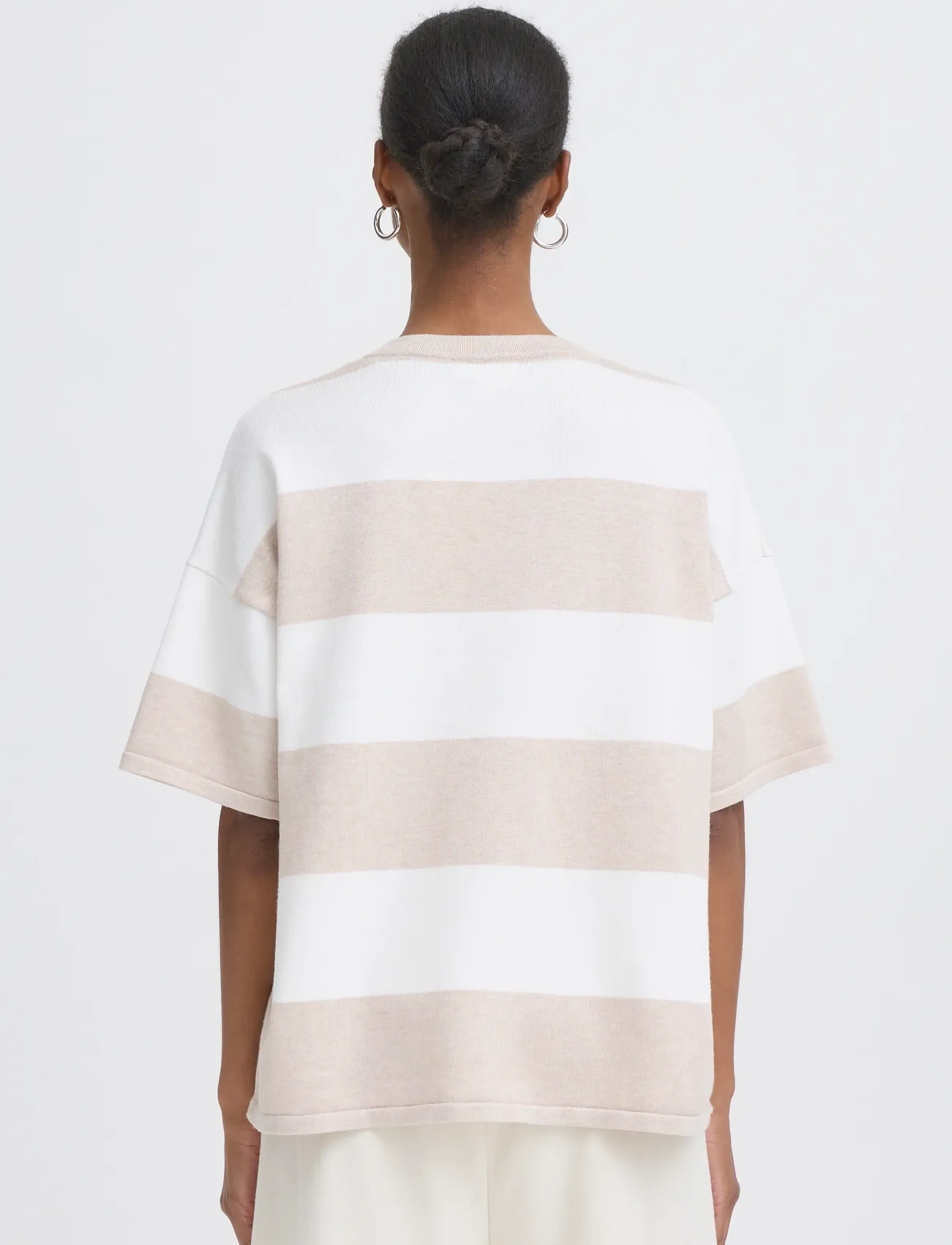 ICHI - IHLULS LOOSE SS - laveste priser - wide oatmeal white stripe - 3