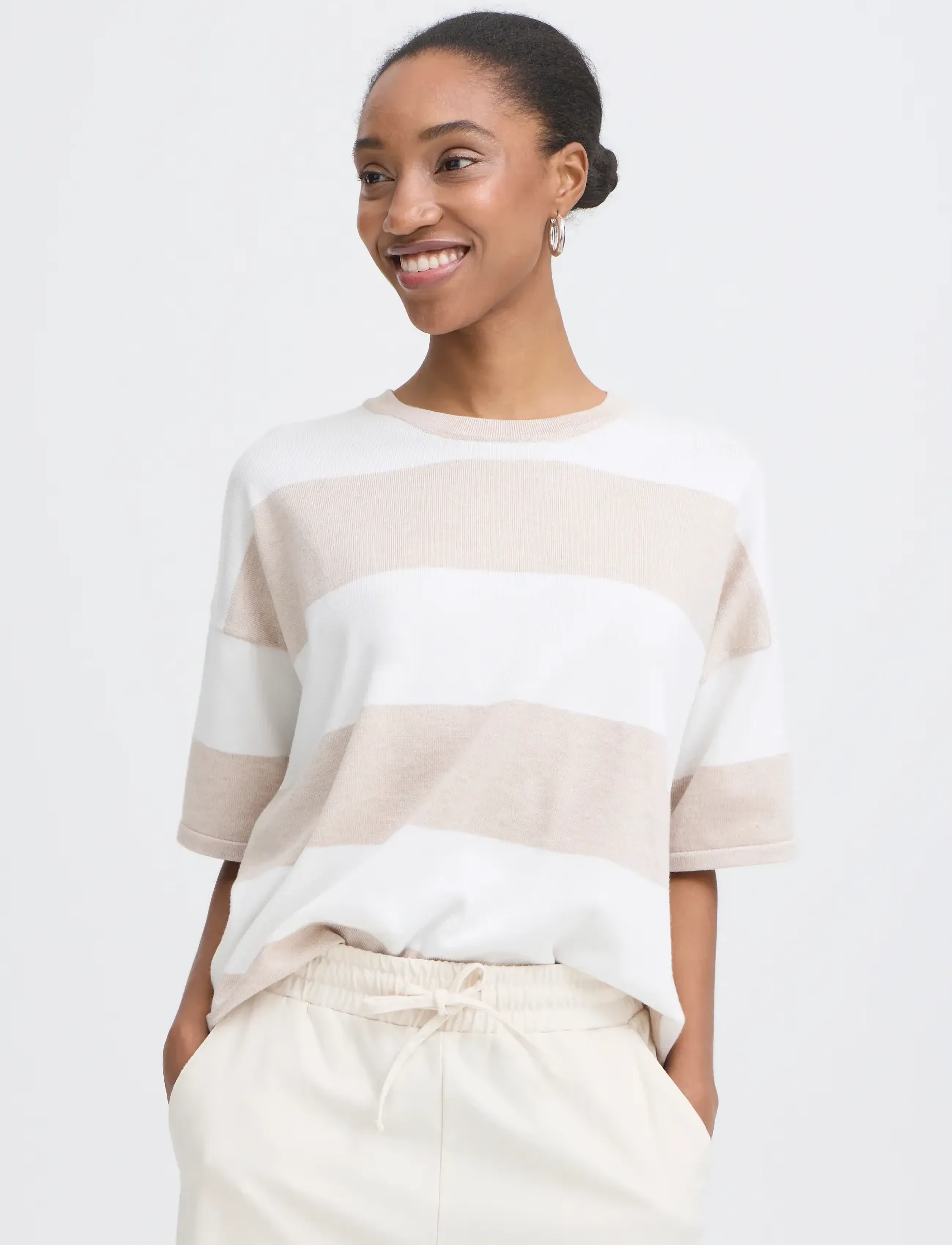 ICHI - IHLULS LOOSE SS - laveste priser - wide oatmeal white stripe - 5