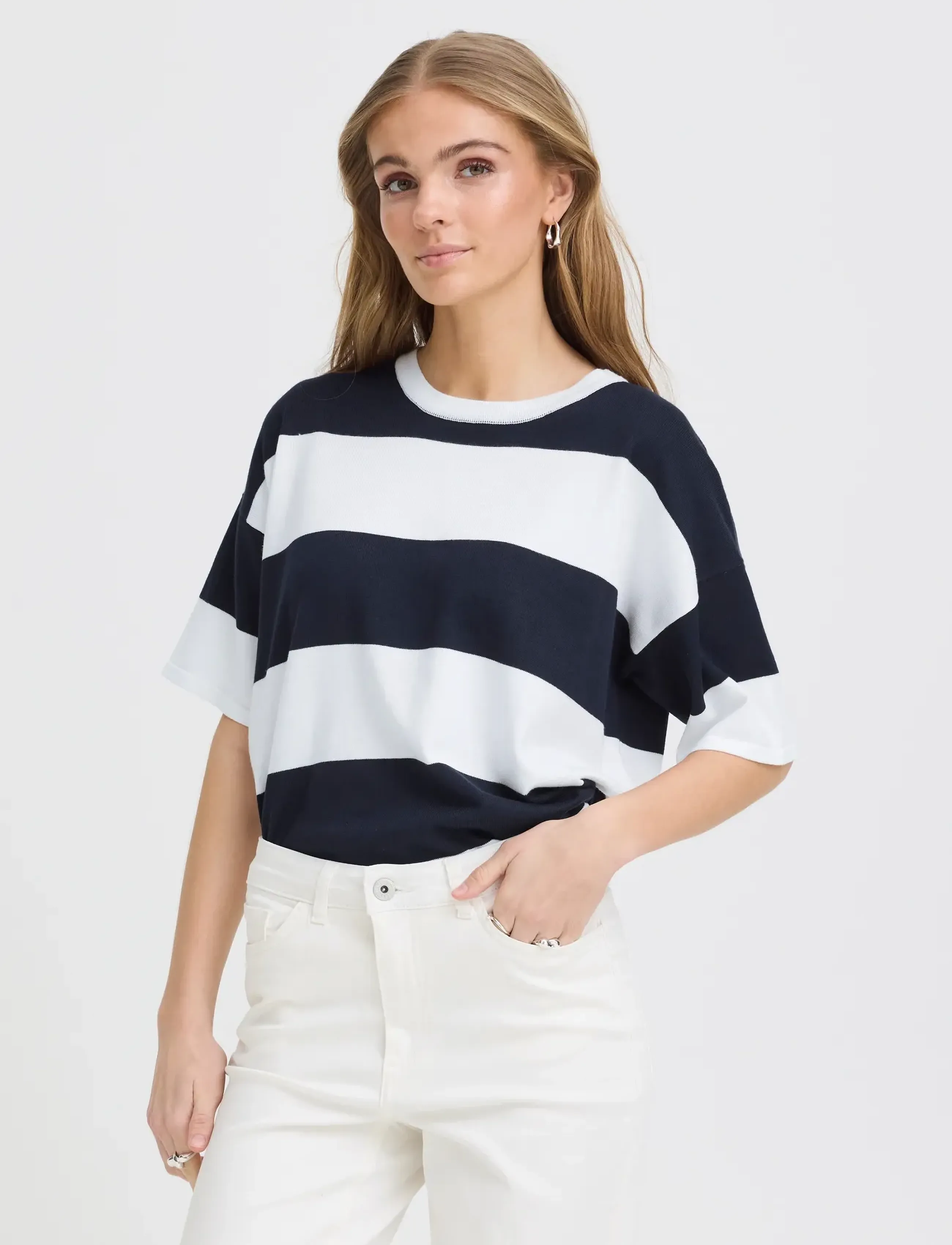 ICHI - IHLULS LOOSE SS - pullover - wide total ec white stripe - 5