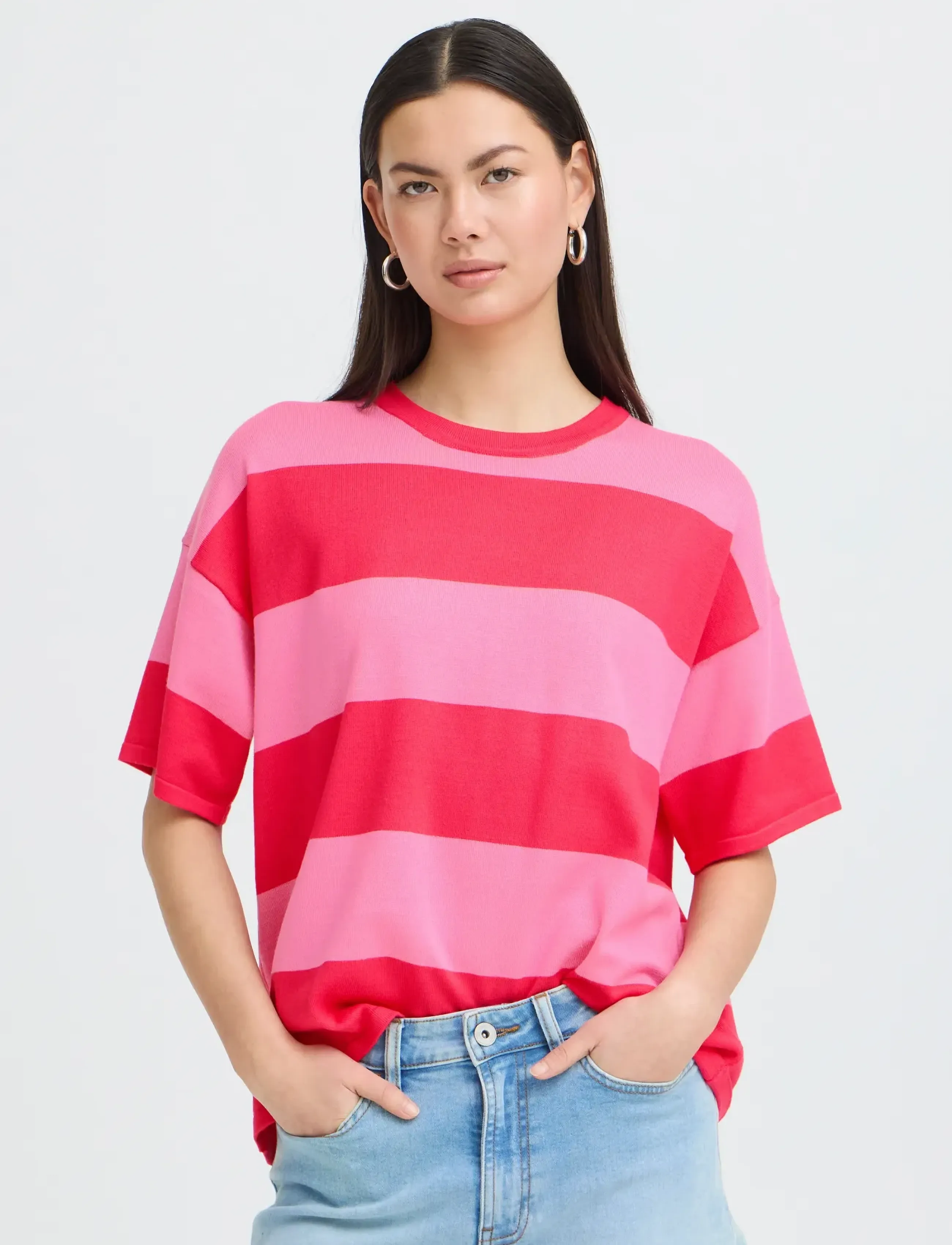 ICHI - IHLULS LOOSE SS - laveste priser - wide azalea pink stripe - 5