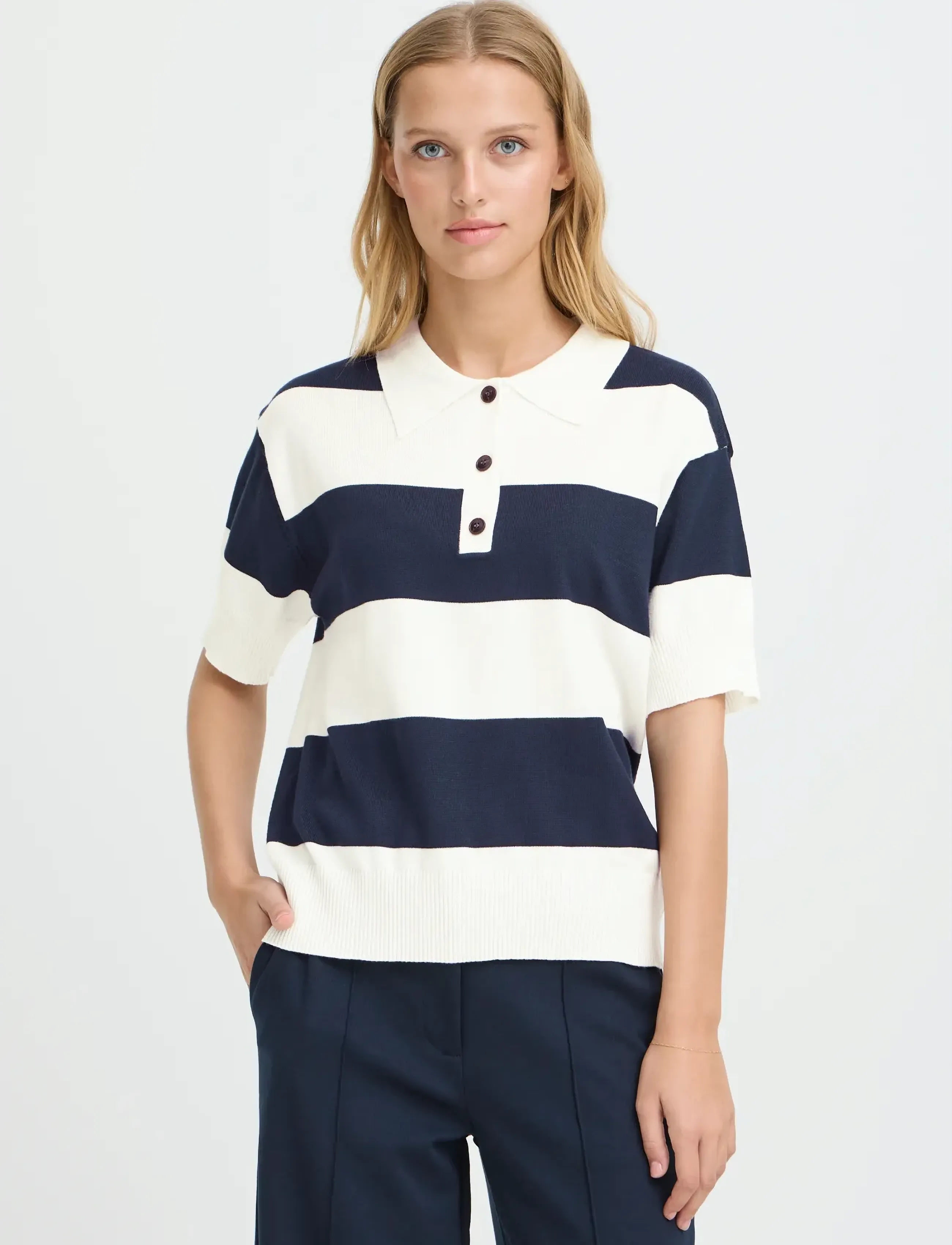 ICHI - IHLULS POLO SS - laveste priser - wide total ec white stripe - 5