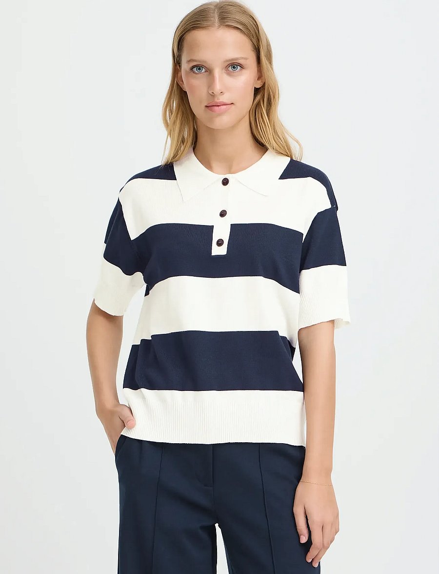 ICHI - IHLULS POLO SS - polosärgid - wide total ec white stripe - 5