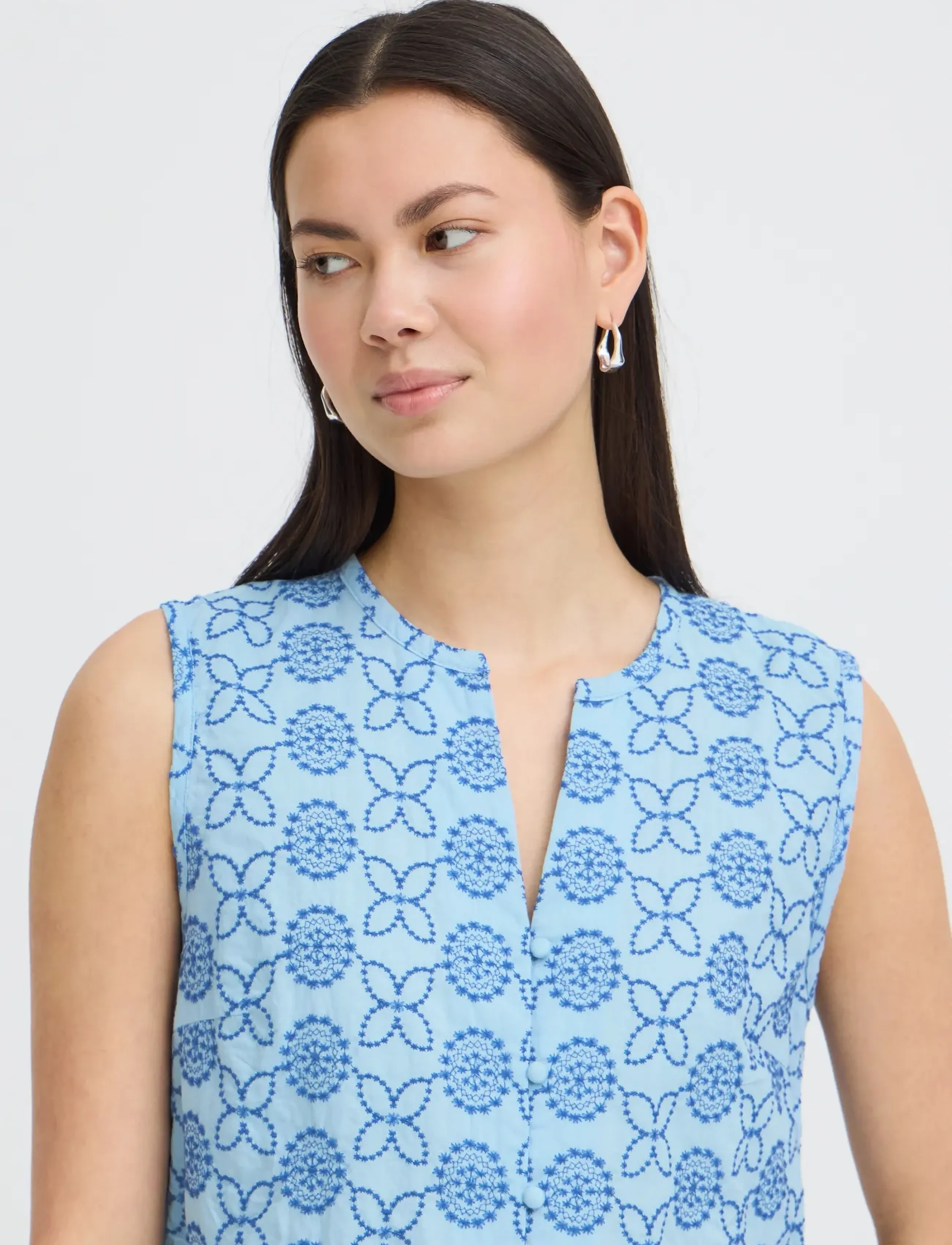 ICHI Ihgivi Ss, Kvinder, Broderet Peplum Top, Blå, Str: 38