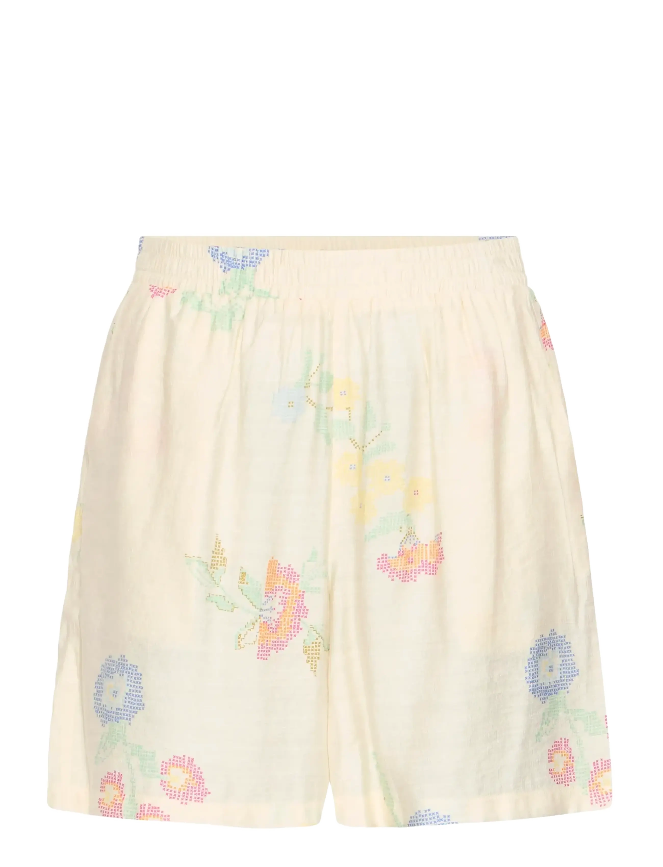 ICHI IHGINNI SHO - Shorts - CROSS STITCH FLOWERS / cream