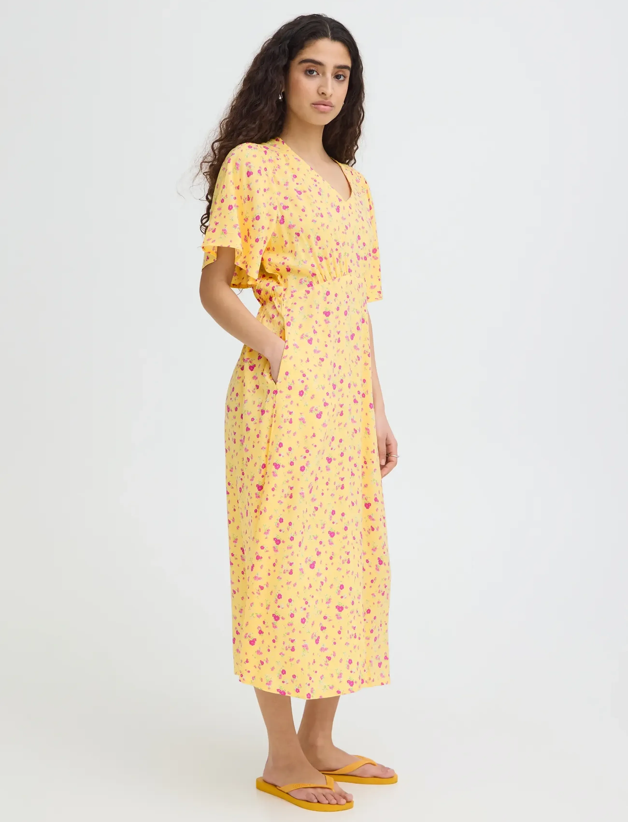 ICHI - IHVERA DR42 - midikleider - mellow yellow flower - 5