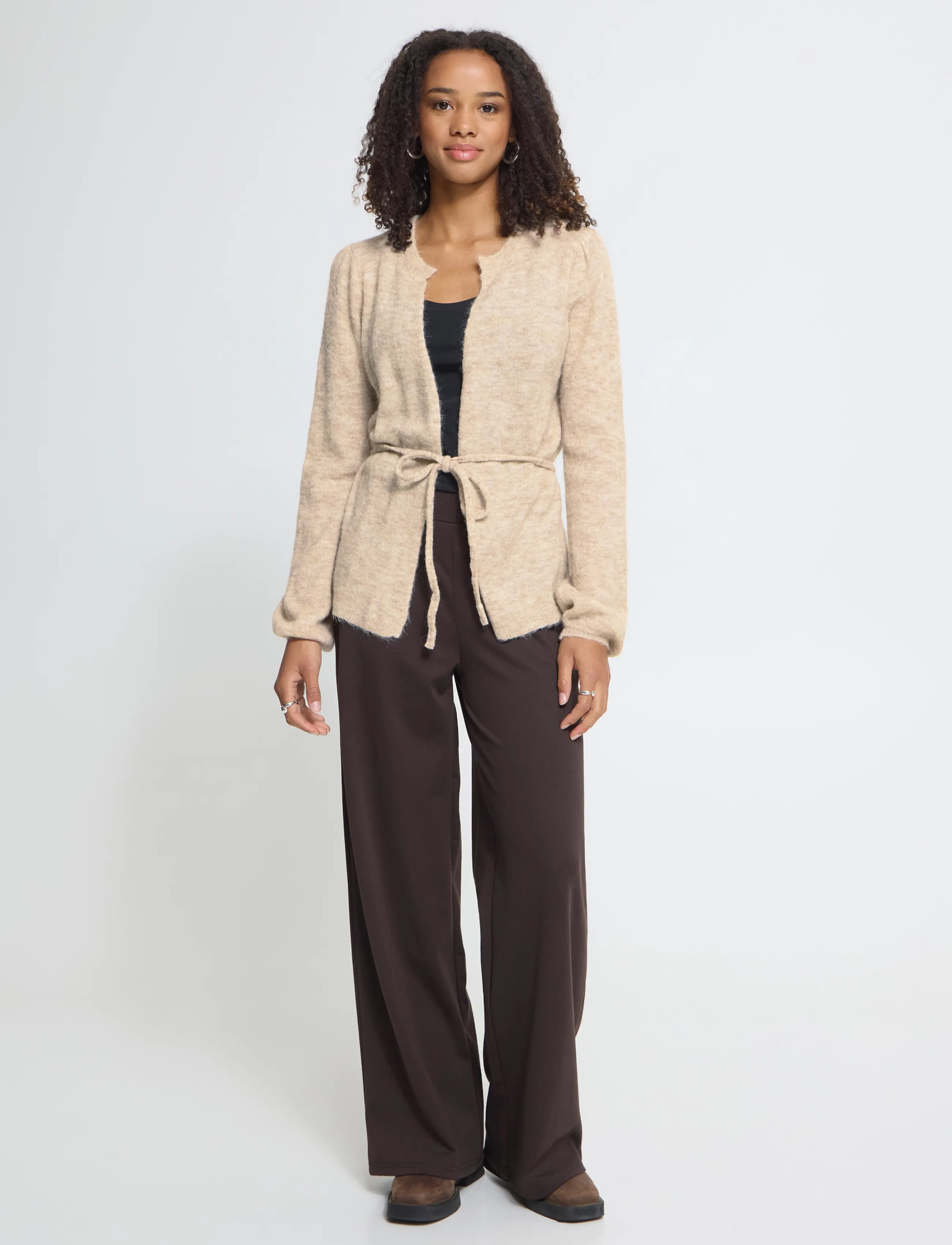 ICHI Ihardens Ca2, Kvinder, Strikket Top Med Bindebånd, Beige, Str: XL