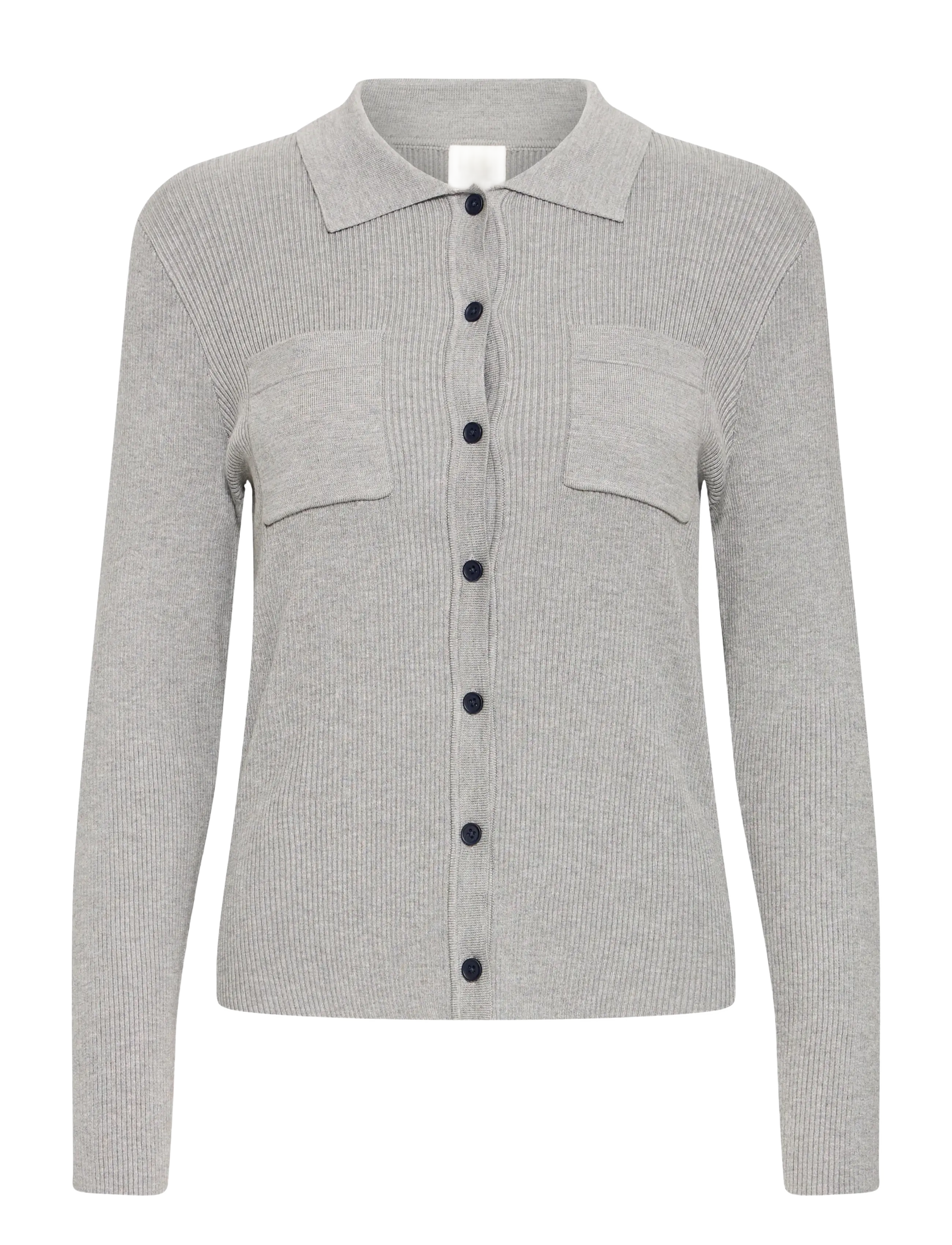 ICHI Ihluls Rib Polo Ca, XL, Grey, Strik > Cardigans, Dame