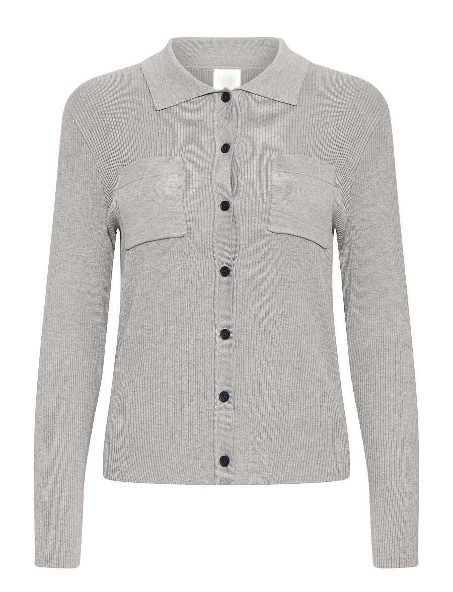 ICHI - IHLULS RIB POLO CA - strickjacken - light grey melange - 0