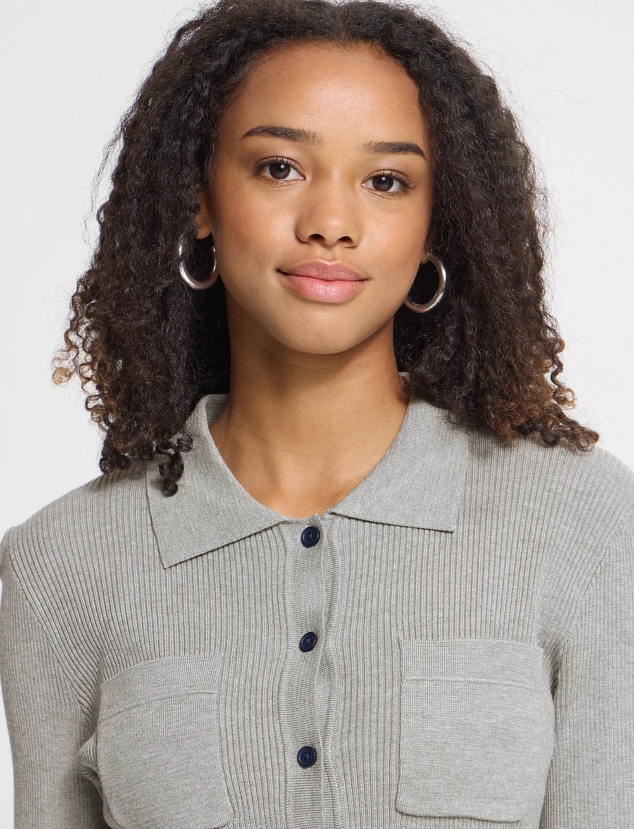 ICHI - IHLULS RIB POLO CA - strickjacken - light grey melange - 2