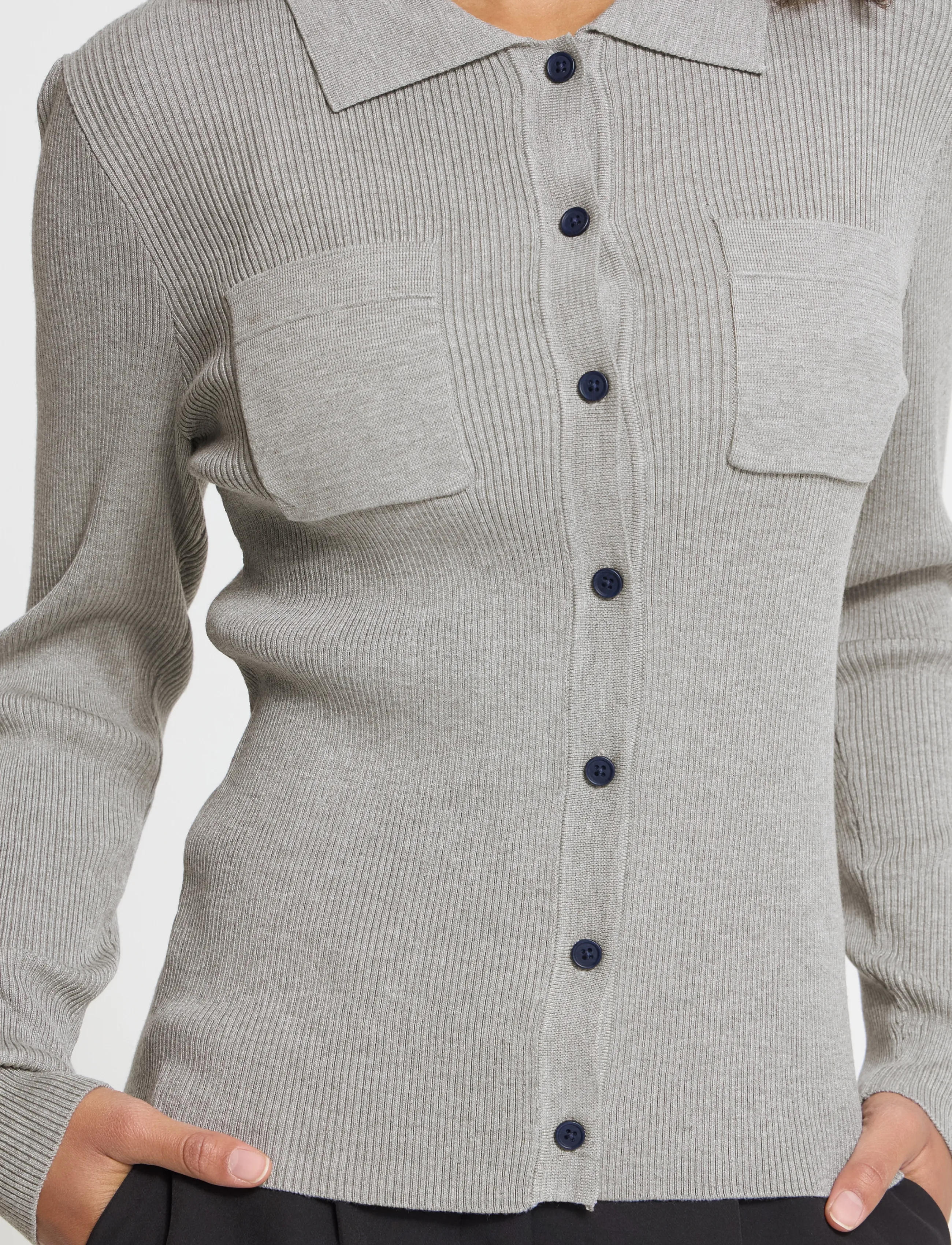 ICHI - IHLULS RIB POLO CA - strickjacken - light grey melange - 3