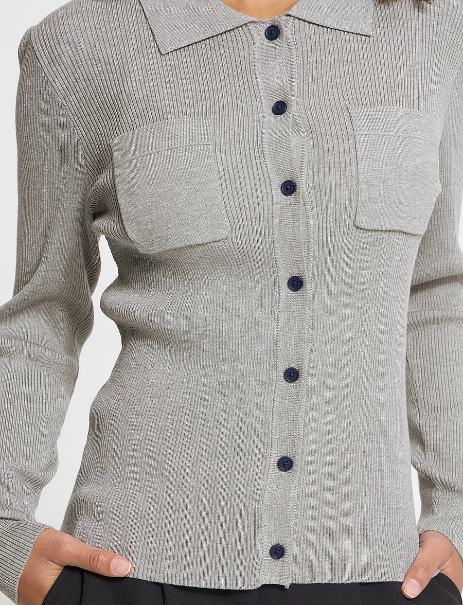 ICHI - IHLULS RIB POLO CA - strickjacken - light grey melange - 3