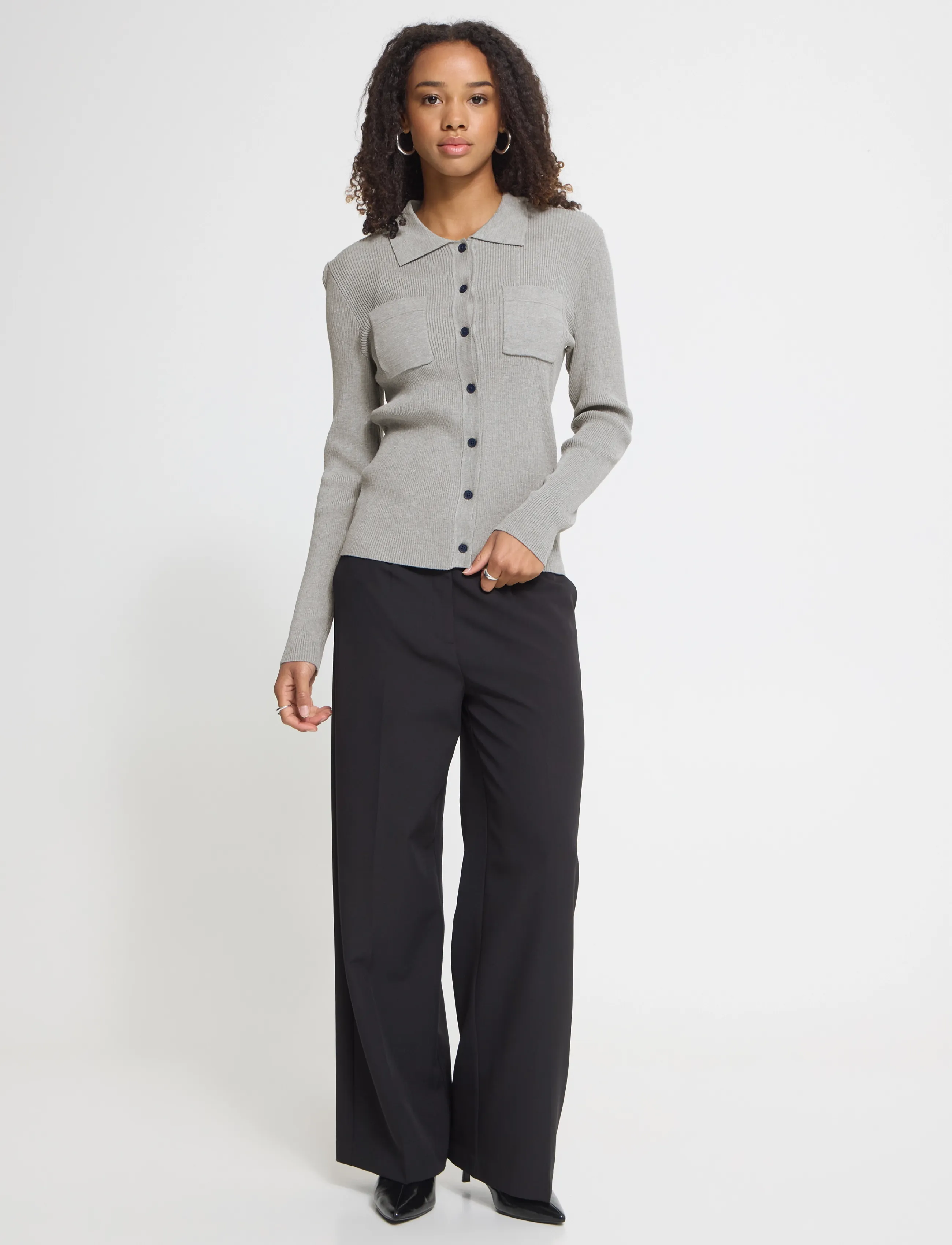 ICHI - IHLULS RIB POLO CA - strickjacken - light grey melange - 4