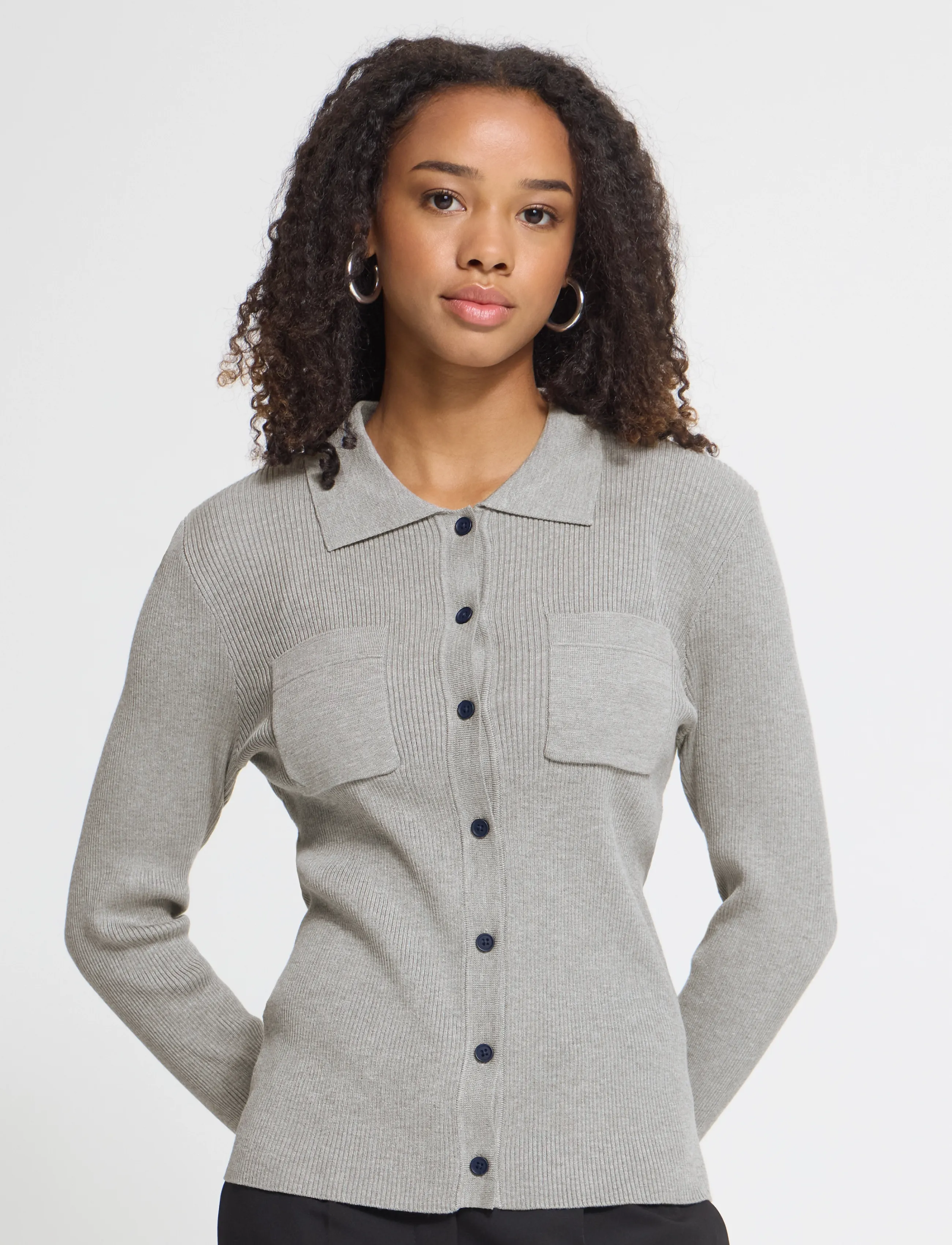 ICHI - IHLULS RIB POLO CA - strickjacken - light grey melange - 5