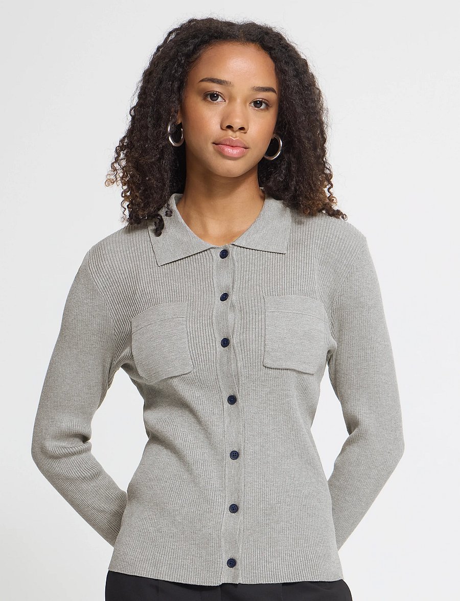 ICHI - IHLULS RIB POLO CA - strickjacken - light grey melange - 5
