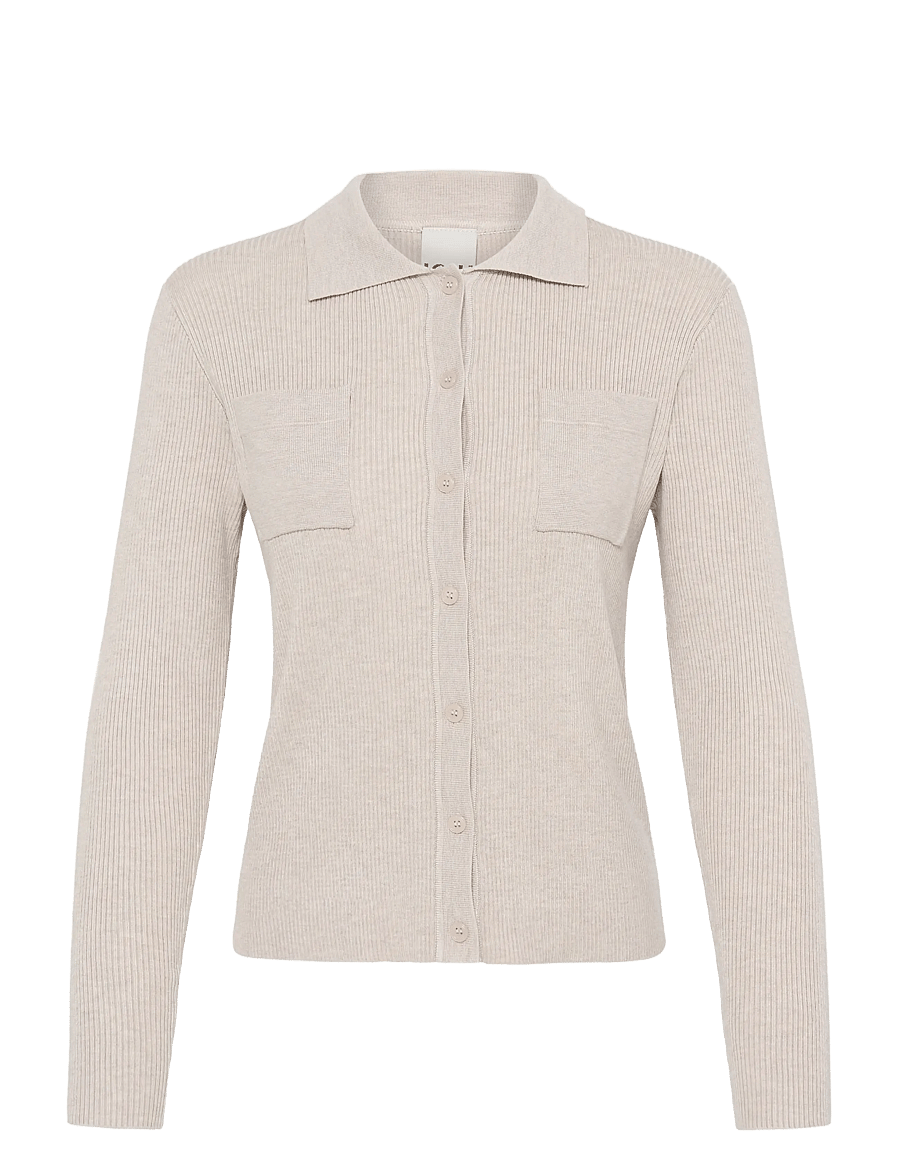 ICHI - IHLULS RIB POLO CA - cardigans - oatmeal melange - 1