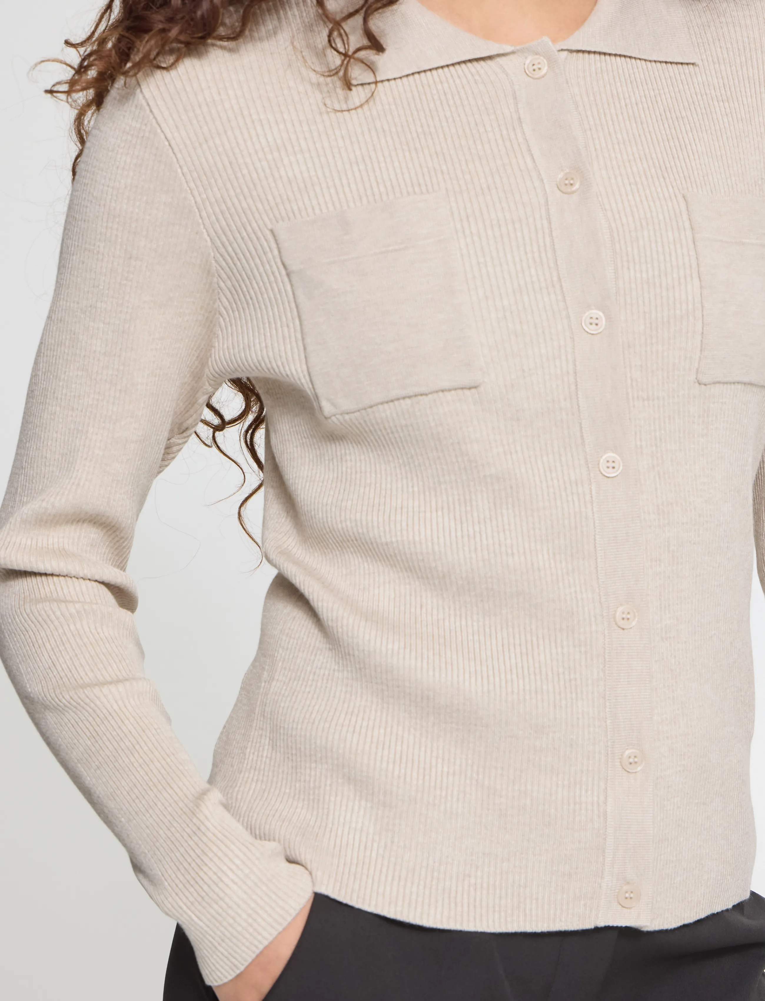 ICHI - IHLULS RIB POLO CA - cardigans - oatmeal melange - 4