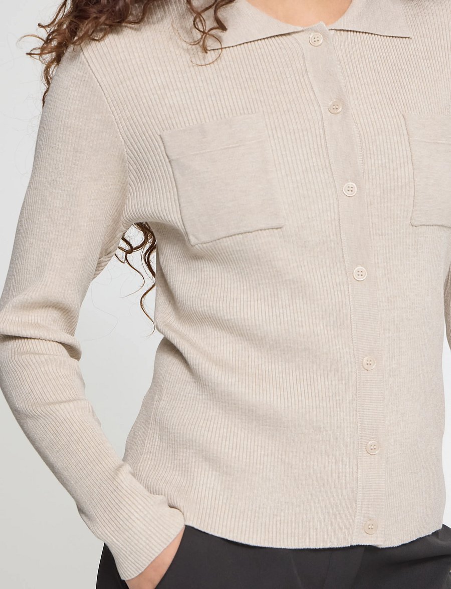 ICHI - IHLULS RIB POLO CA - cardigans - oatmeal melange - 4