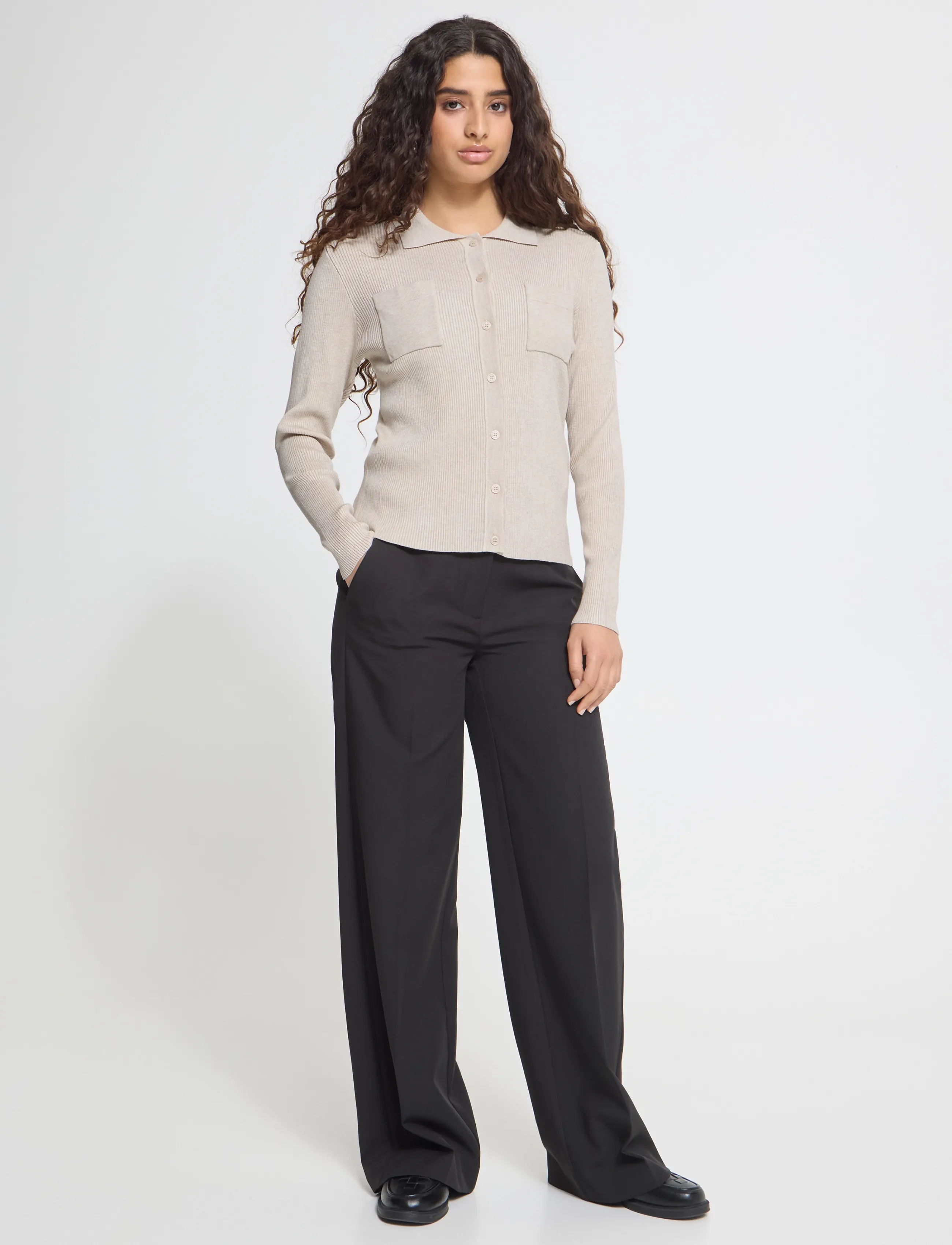 ICHI - IHLULS RIB POLO CA - cardigans - oatmeal melange - 5