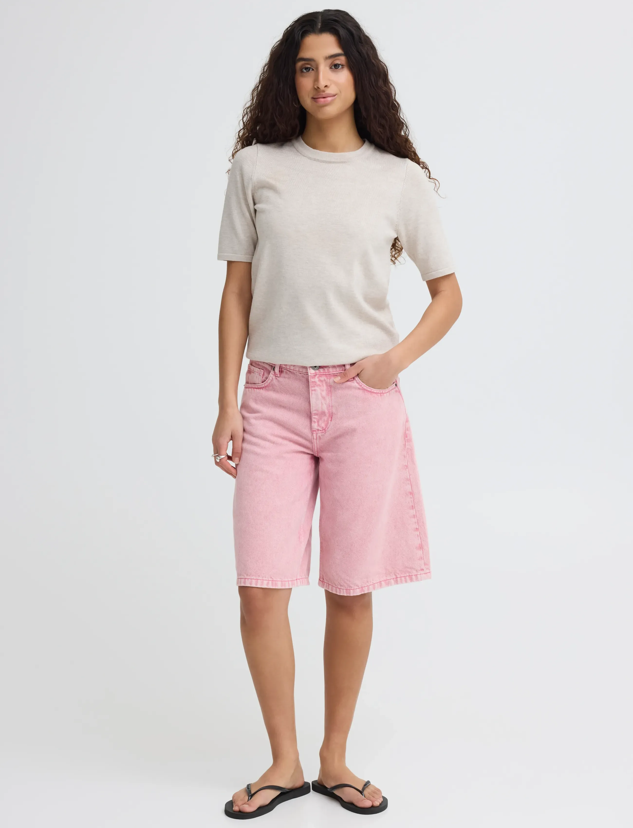 ICHI Ihkirsten Bermuda Sho, Damen, Weite Bermuda Shorts, Rosa, Gr.38