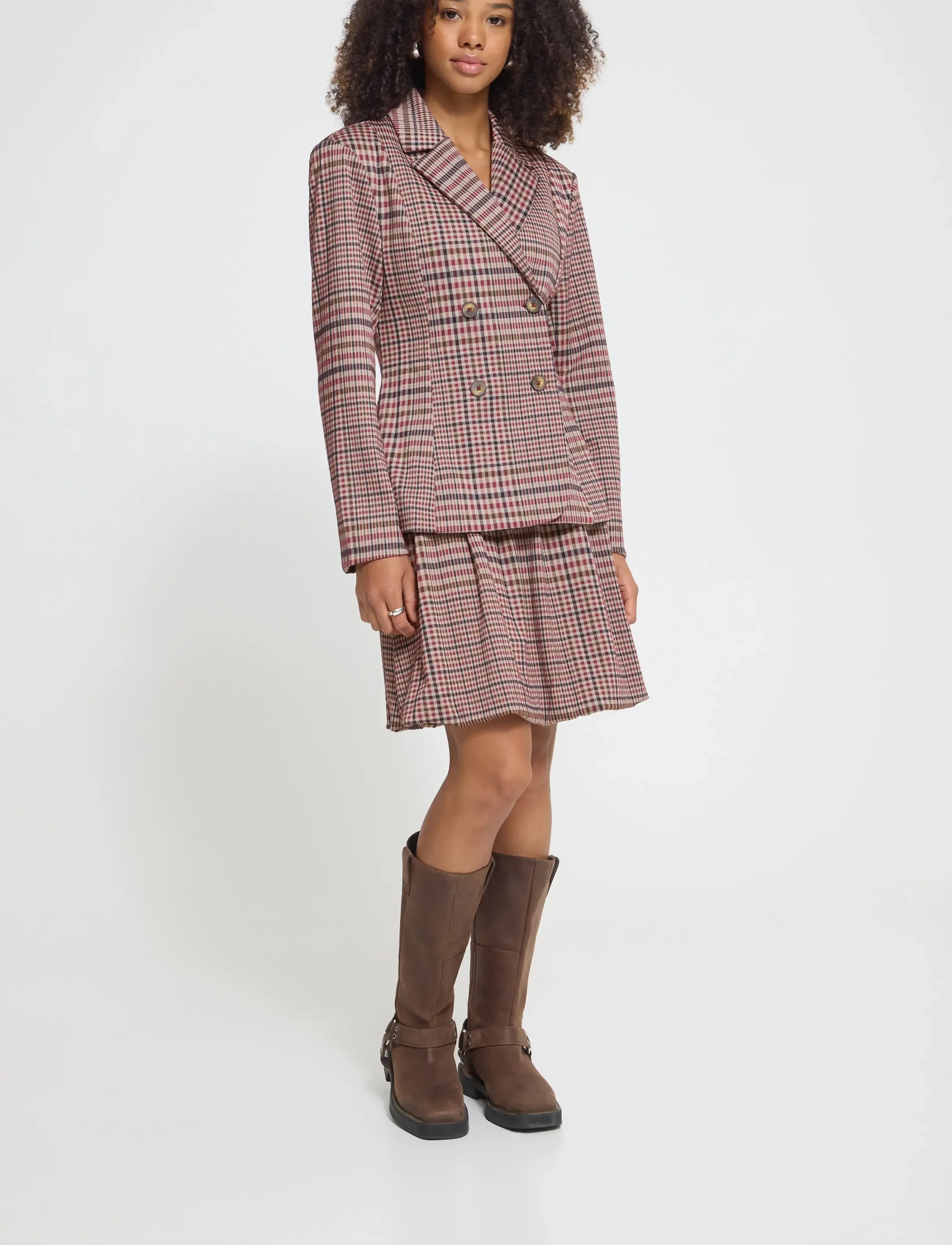 ICHI Ihkate Checkit Bl2, XS, Blazer, Rot - Double Breasted Frauen