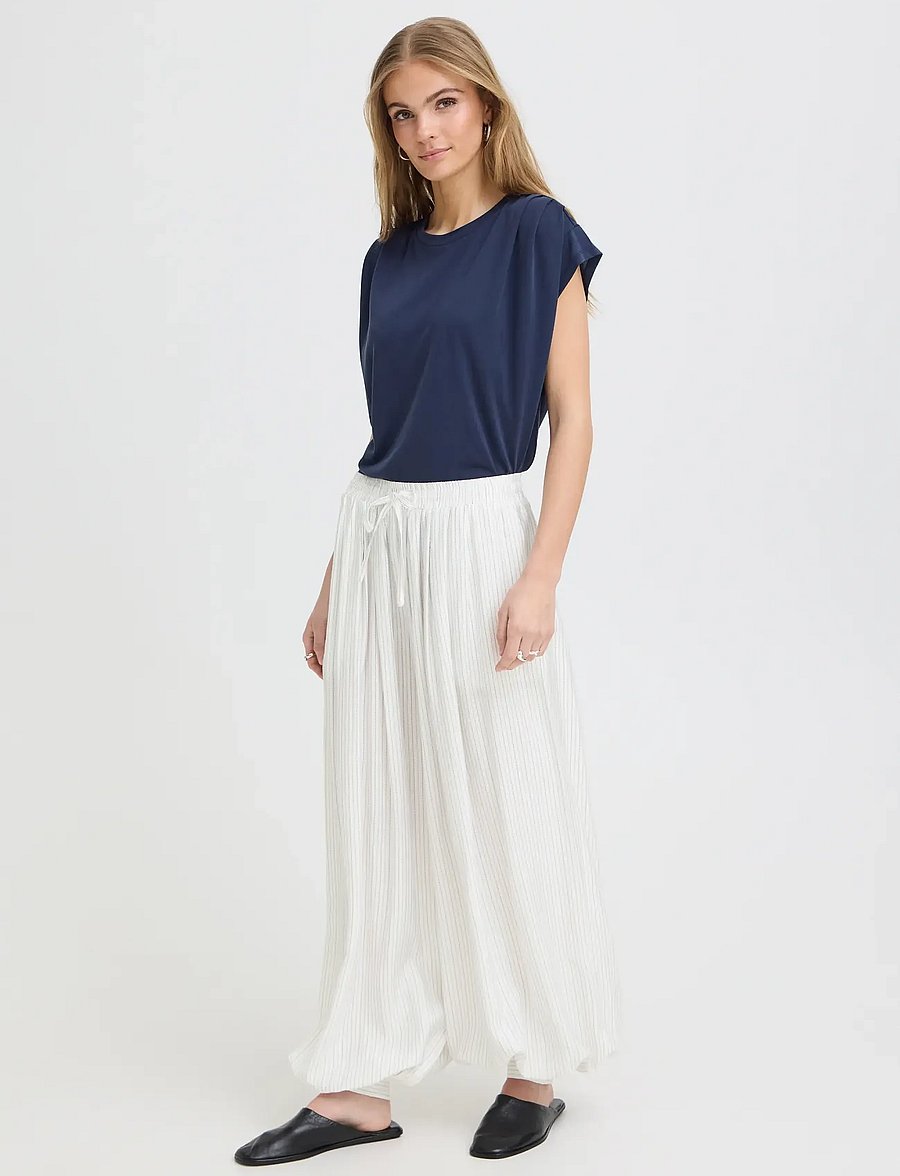 ICHI - IHHETTA PA - hosen mit geradem bein - cloud dancer w. blue stripe - 0