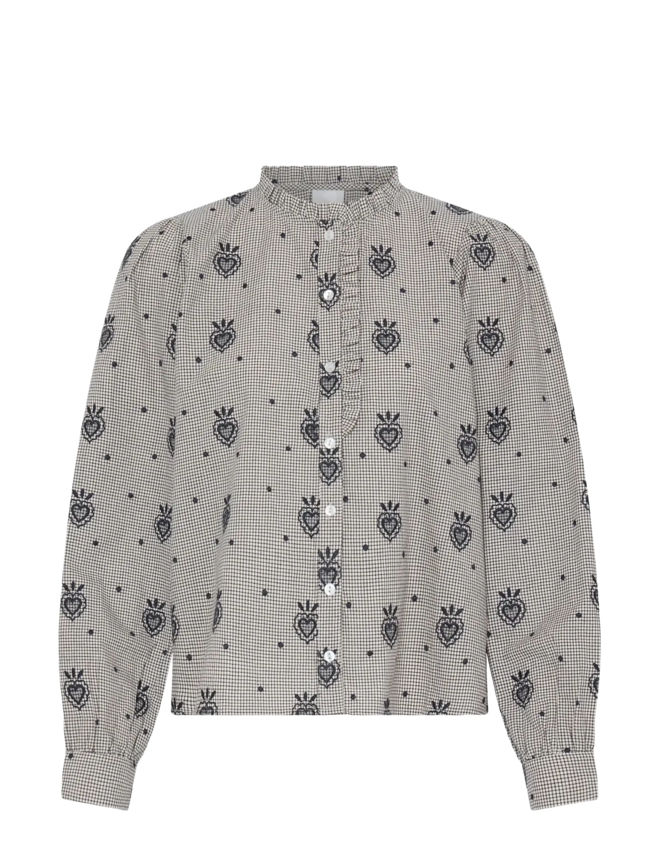 ICHI IHELOZA SH - Kleidung - BIRCH/DARK BLUE CHECK W. EMB / cream