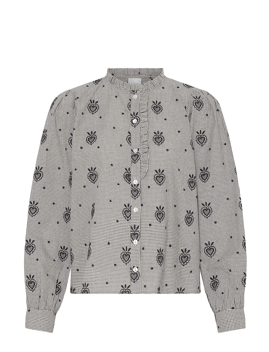 ICHI - IHELOZA SH - long-sleeved shirts - birch/dark blue check w. emb - 1
