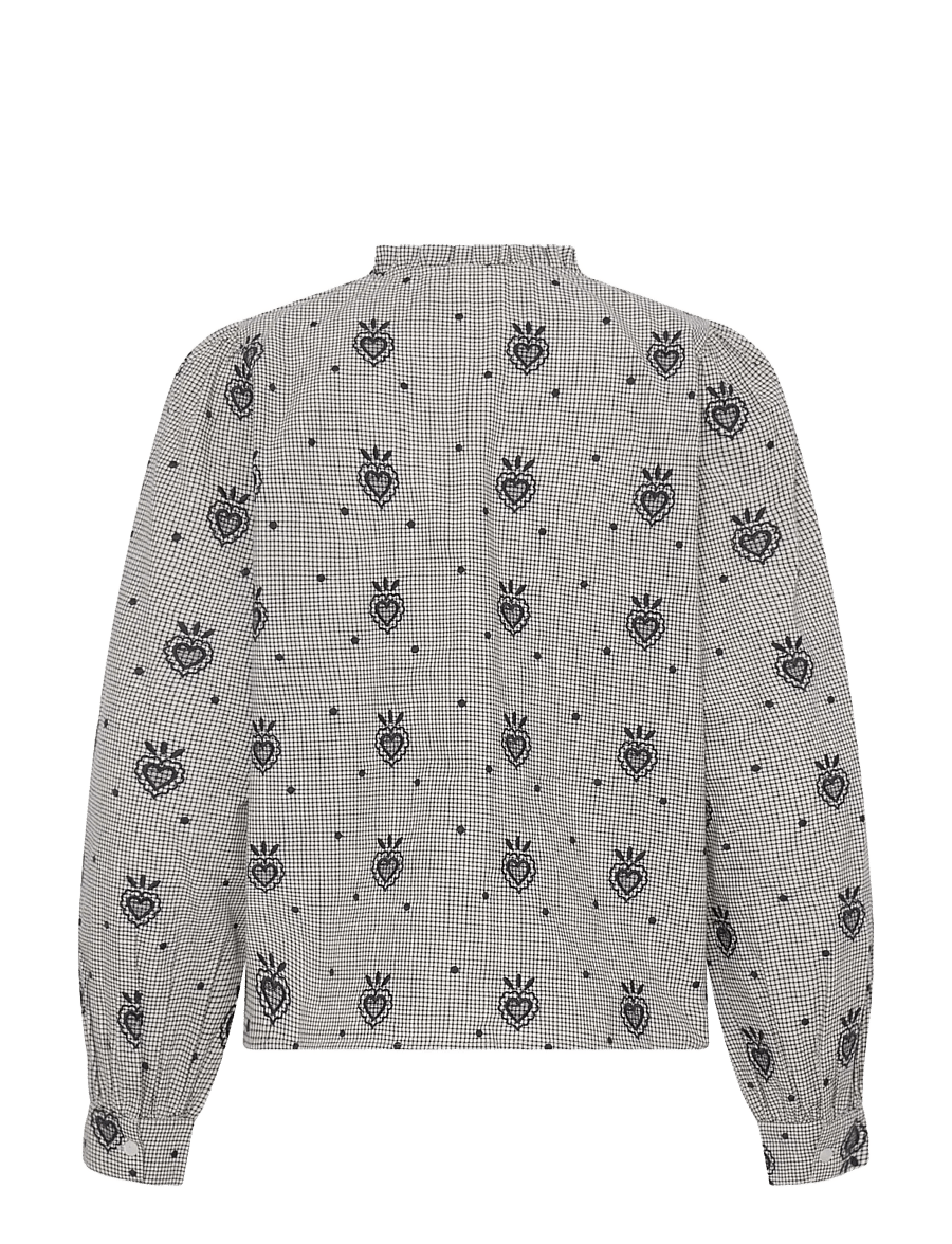 ICHI - IHELOZA SH - long-sleeved shirts - birch/dark blue check w. emb - 2